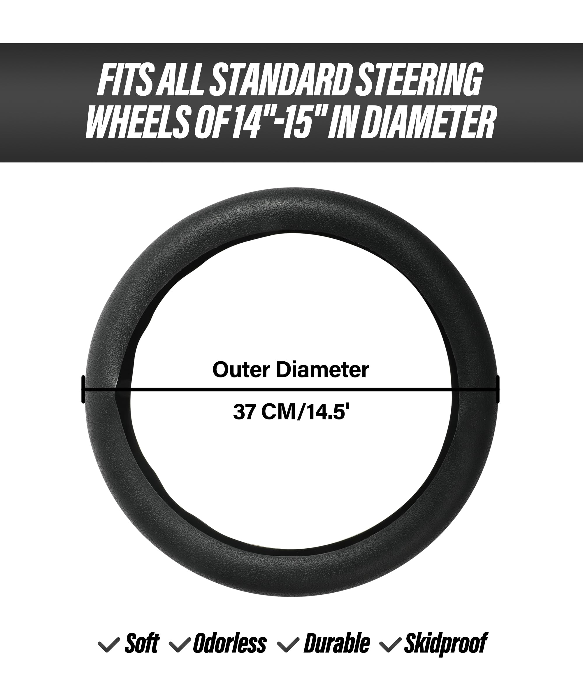 ESEWALAS Car Silicone Steering Wheel Cover,Soft Odorless Silicone Leather Texture Steering Cover,Car Interior Accessories,Universal 13-15inch Car Steering Wheel Protector (Black) 627GJFXPT001