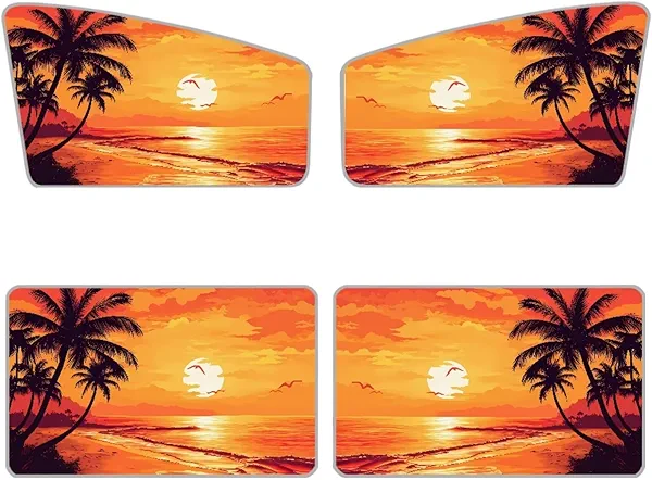 HUISEFOR Palm Tree Side Automotive Window Sunshades 4 Pack Yellow Front/Rear Car Window Sun Shades for Summer Easy to Install Car UV Protection Cover for SUV Vehicle Sedan Truck