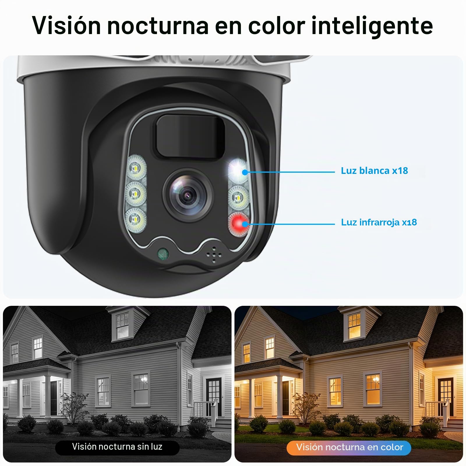 4K Triple Lente Camara Vigilancia WiFi Exterior con Panel Solar, 360°PTZ,Detección Humana PIR,Visión Nocturna en Color, Audio Bidireccional, Seguimiento Automático,Sirena,IP66,2.4G/5GHz,IP66