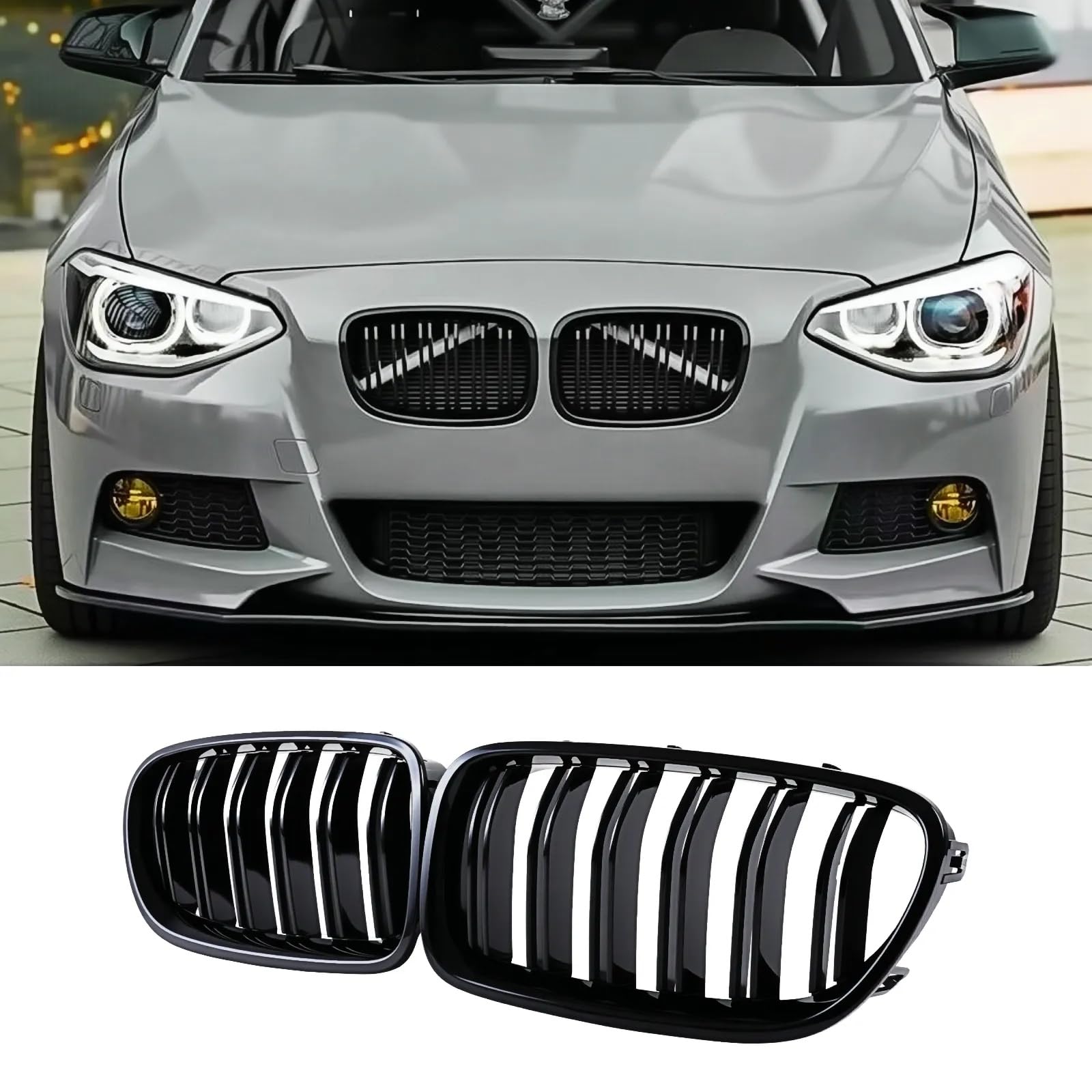 Griglia Paraurti Anteriore Nera Lucida Compatibile con BMW Serie 1 F20 F21 Facelift 2011 2012 2013 2014 (For 1er F20 2011-2014)