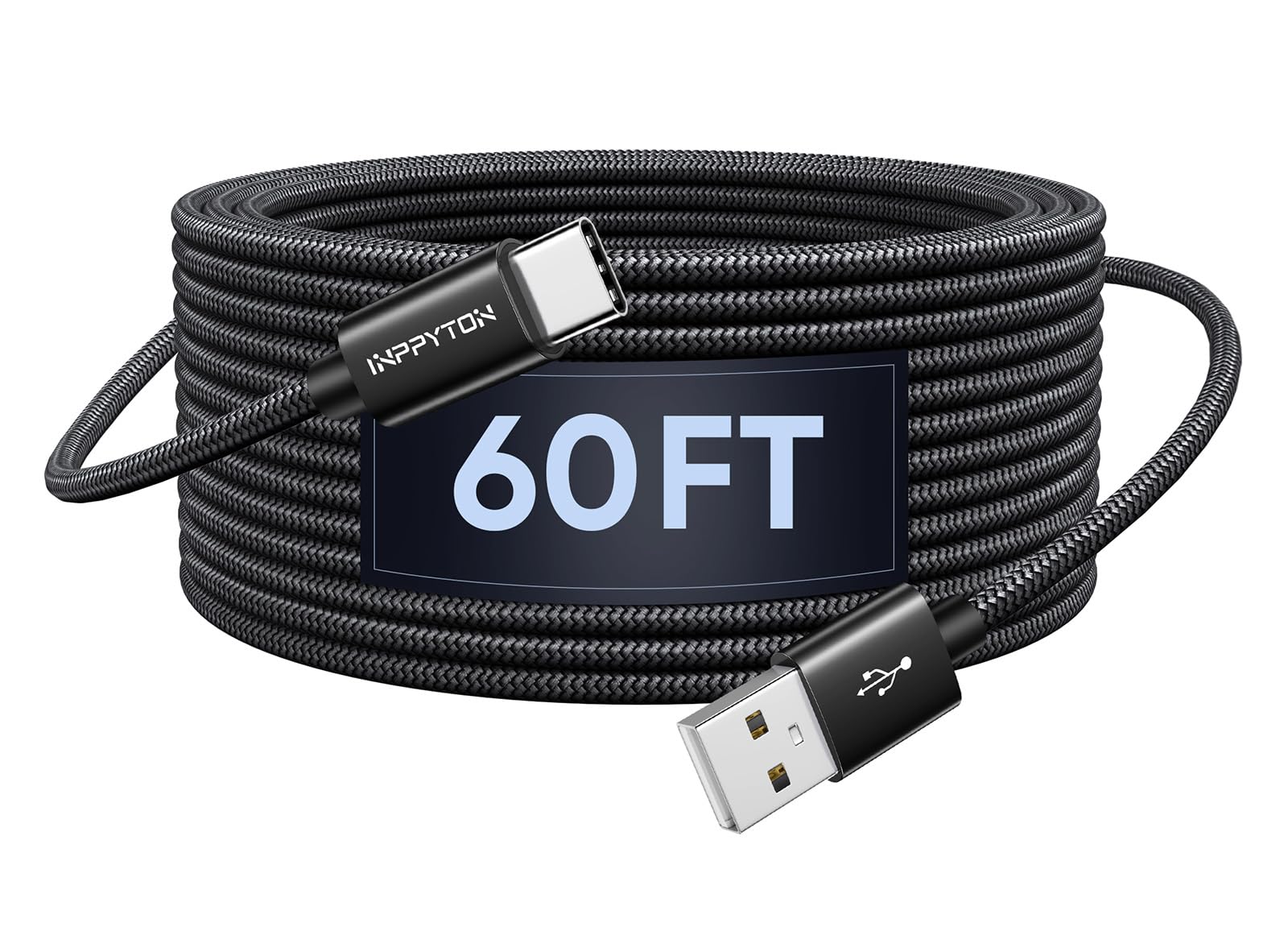 INPPYTON USB C Cable 60Ft, Extra Long 60 Foot USB A 2.0 to USB Type C Charging Cord Premium Nylon Braided [NO Data] for USB-C Phone, Tablet, Galaxy,