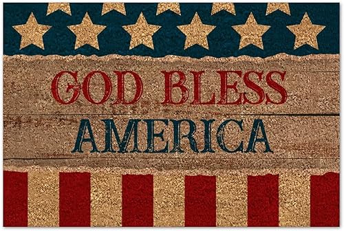 Bless America - Tapete patriótico de fibra de coco para exteriores, 24 x 35 pulgadas, rústico, para interiores y exteriores, antideslizante, con