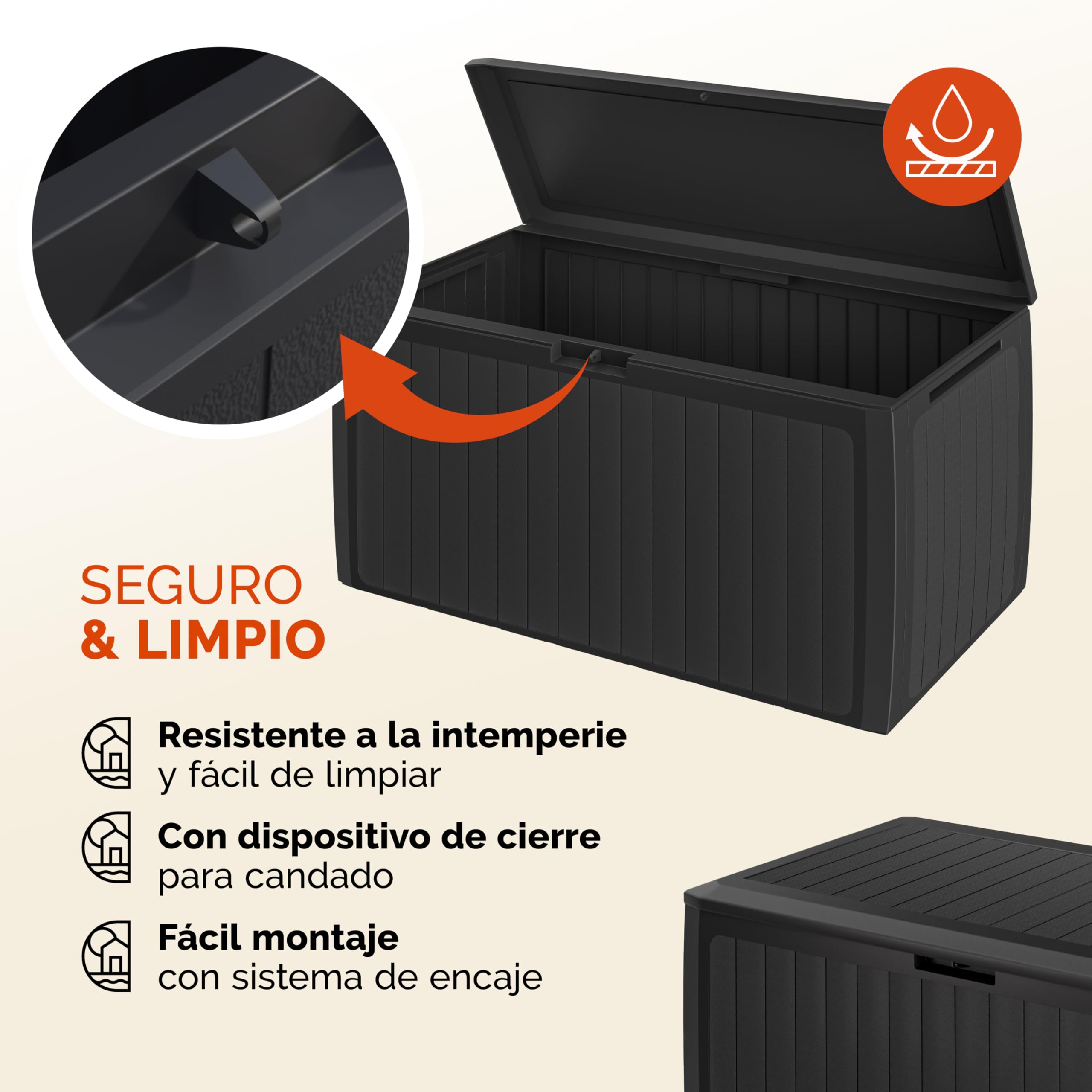 CASARIA® Arcón Jardín Exterior Baúl Almacenaje 290L con 6 Ruedas Asas Resistente Intemperie Rayos UV Caja Cojines 117x47x60cm Antracita