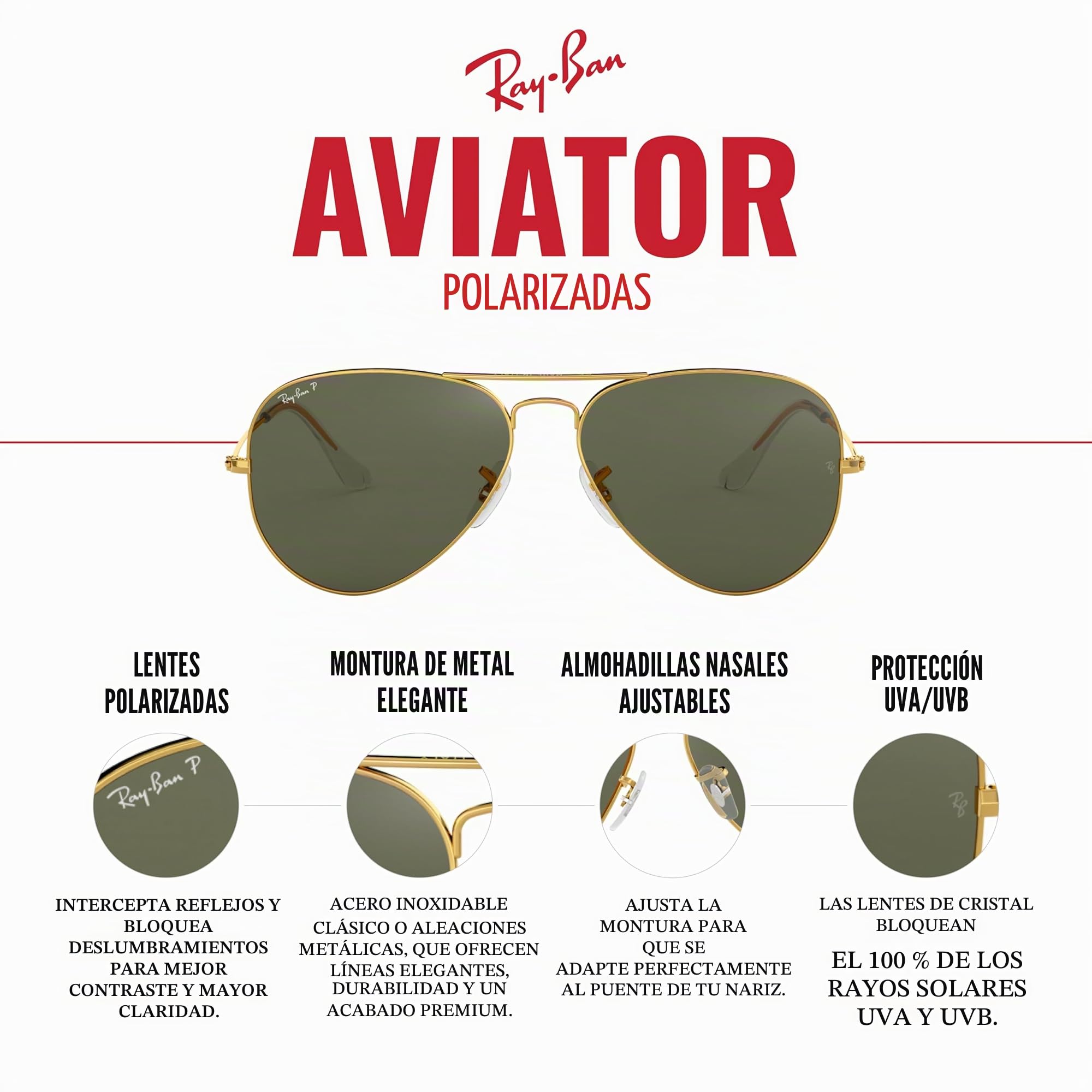 Ray-Ban Aviator Gafas de sol Unisex adulto (Pack de 1)