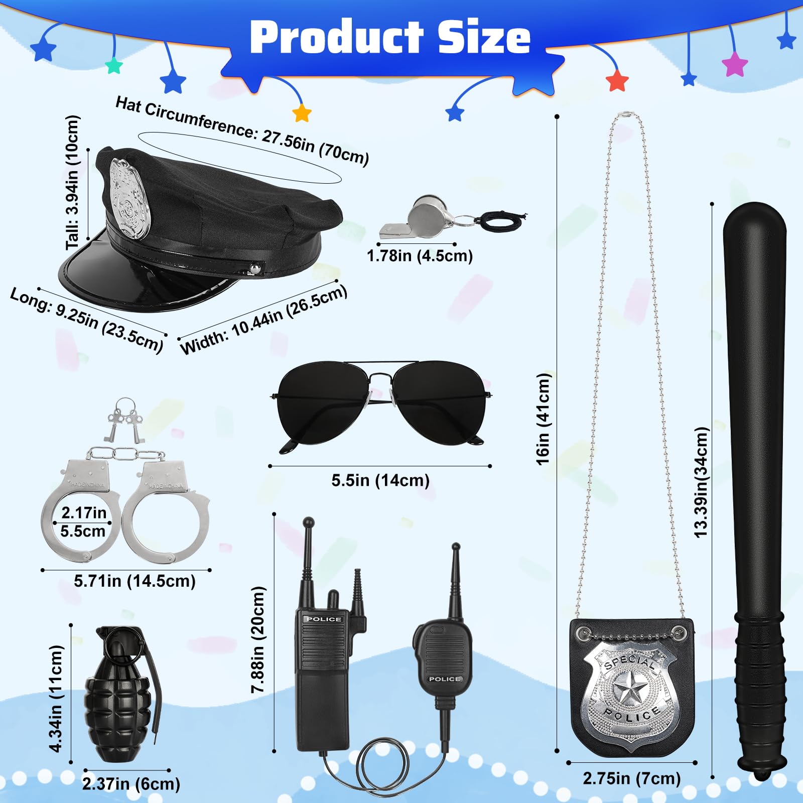 Spinosaurus 8pcs Police Costume Accessories for Kids Adult Police Hat,Whistle,Handcuffs,Eyeglasses,Badge,Baton for Men Women Halloween Fbi Cosplay Play Carnival Dress Up Accessories - Image 2