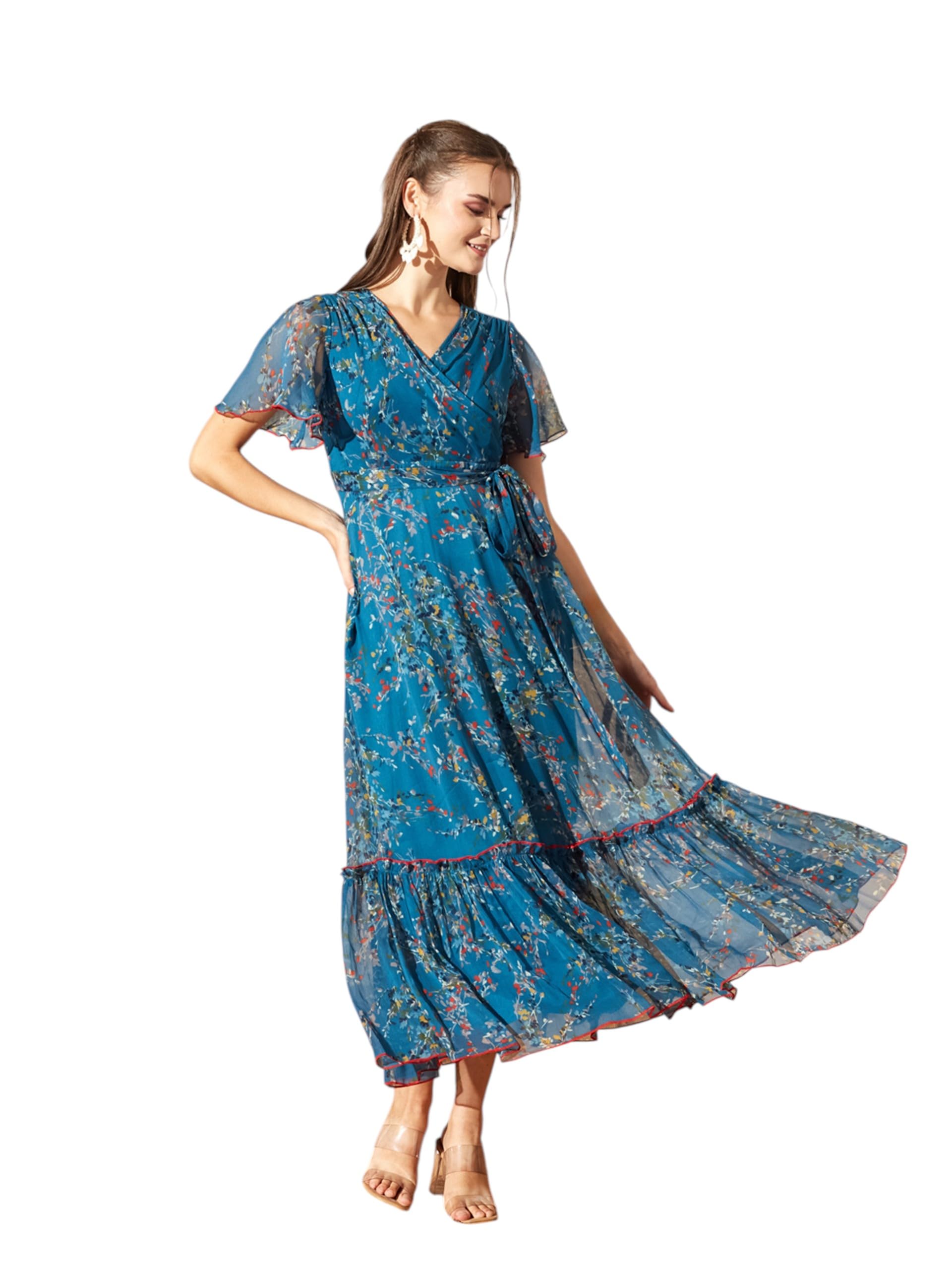 Miss Chase Women’s V-Neck Flared Sleeve Wrap Maxi Chiffon Dress-image-45
