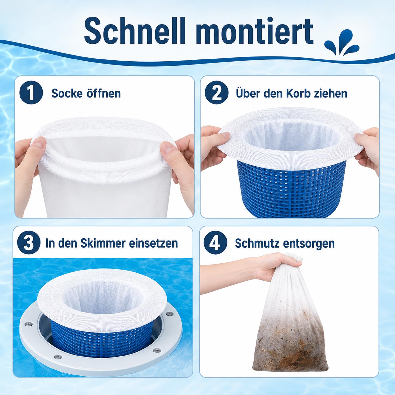 Chaussettes Filtre Piscine Skimmer Lot de 50 Maille Ultra-Fine Nylon Lavable Réutilisable