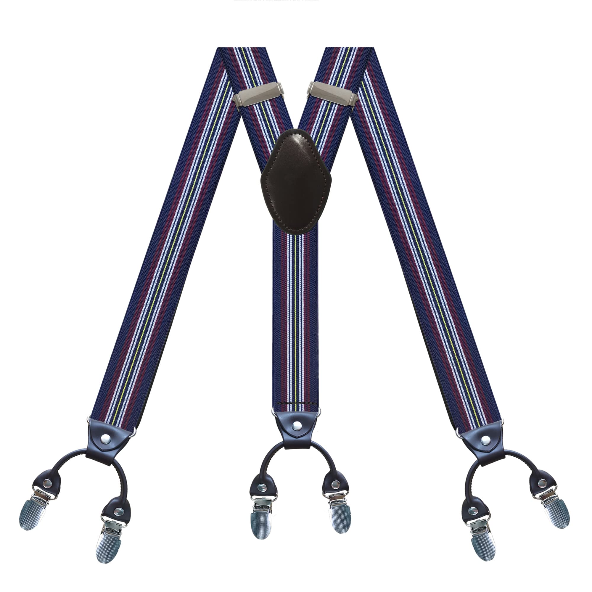 Bretelle da Uomo, Bretelle da Uomo Larghe 1,4" in Pelle con 6 Clip in Metallo, Cinghie Elastiche Regolabili, Forma a Y(A Type)