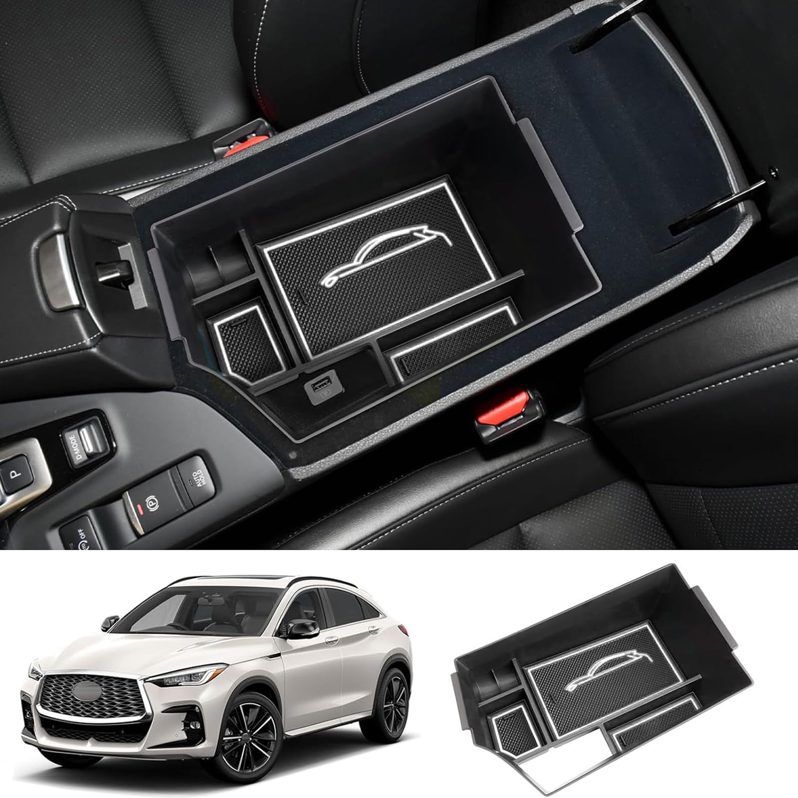 Gah for Infiniti QX55 QX50 Center Console Armrest Storage Box compatible with Infiniti QX50 2018 2019 2020 2021 2022 2023 Infiniti QX55 2022 2023 Tray Insert Organizer Glove Pallet Accessories (white)