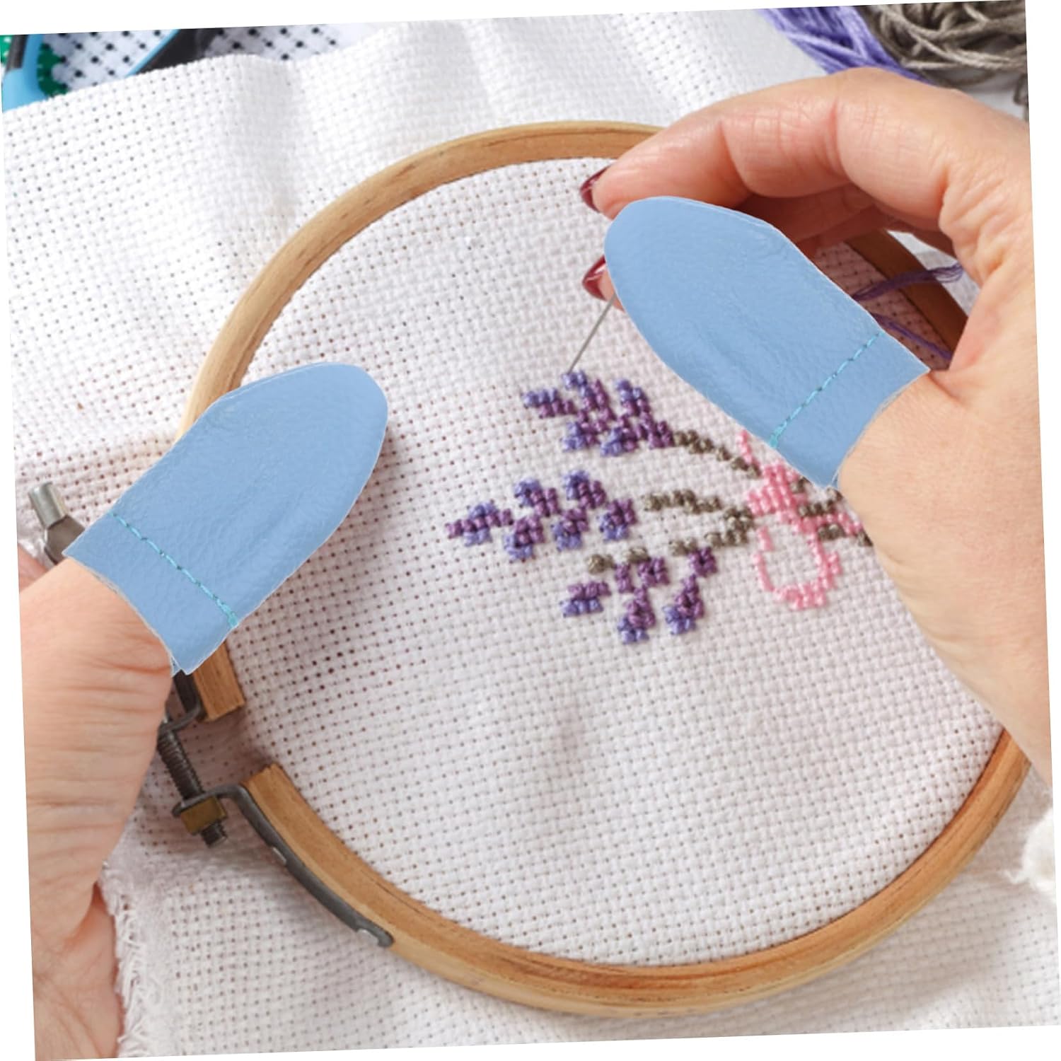 Operitacx 60pcs Leather Finger Protective Guards for Needle Felting Soft and Breathable Pu Thimble Random Colors for Crafting and Sewing Thumb Index Sleeves