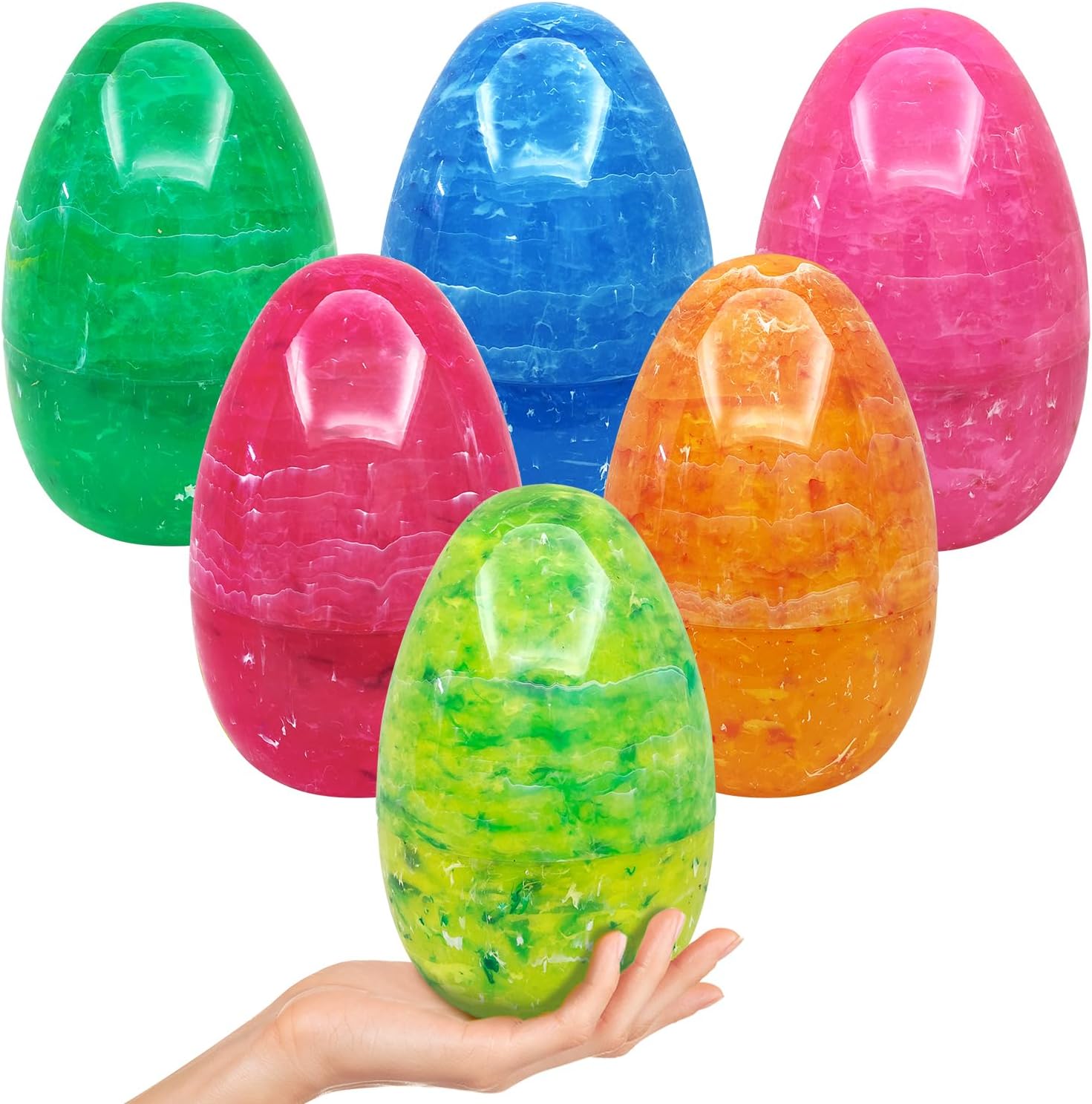 Aviski 6Pcs 7.3" Jumbo Marble-Like Giant Plastic Easter Eggs for Kids Egg Hunt Basket Bag Large Empty Stuffers Fillers, Toys Filling Treats & Easter Theme Party Supplies Favor