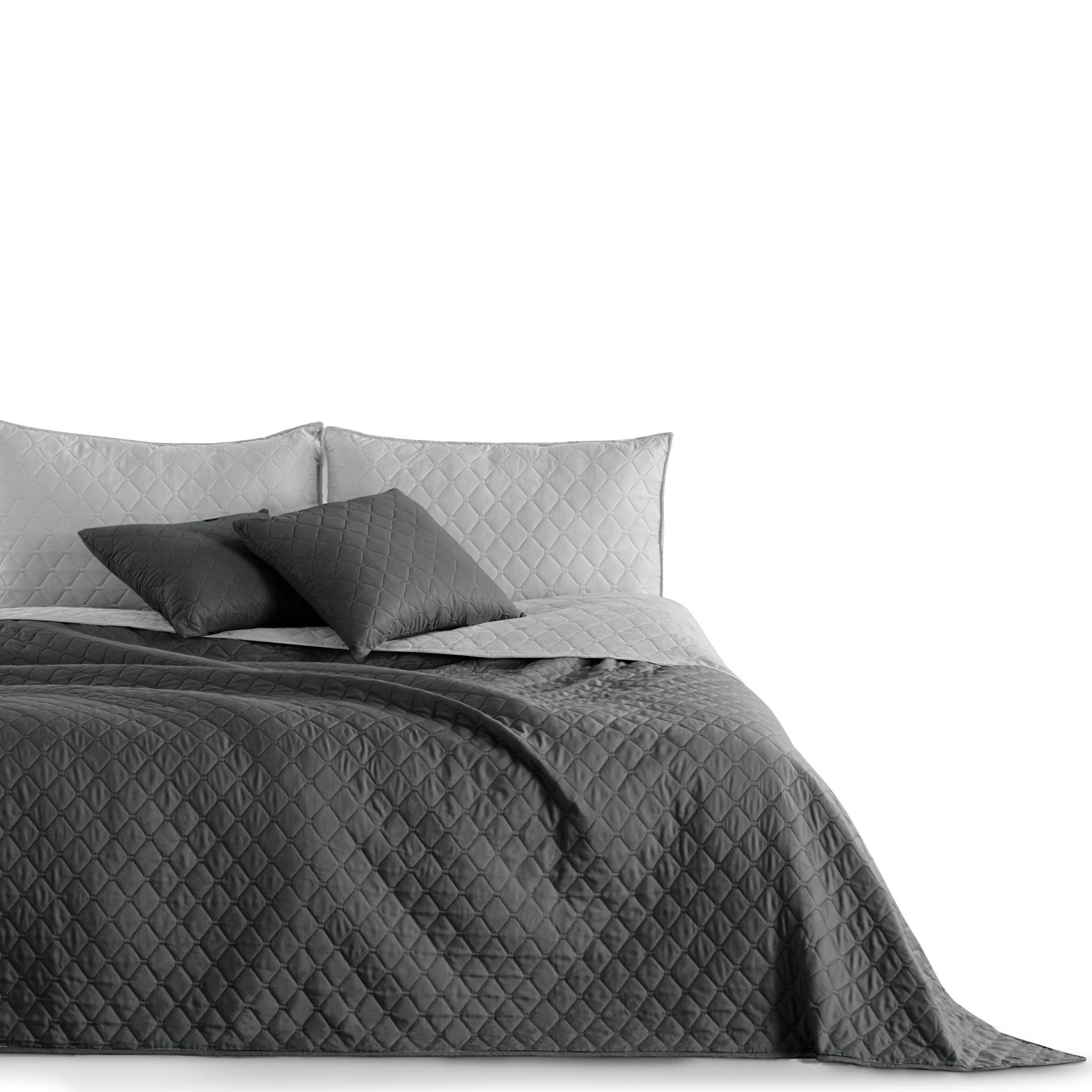 Decoking Axel Graphite Silver Axel Bedspread 240 X 260 Cm Graphite, Charcoal, Grey, Silver, Double Sided Bed Throw Easy Care
