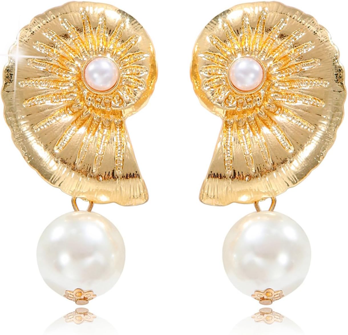 Boho Ocean Stud Earrings for Women,Starfish Shell Conch Earrings Trendy Sea Snail Stud Earrings Statement Beach