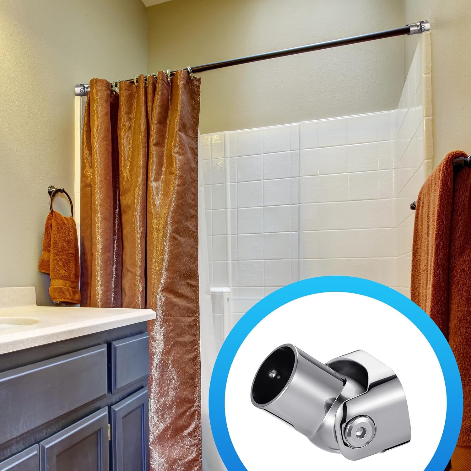 Zonon 4 Pack Shower Curtain Rods Single Swivel Flange Angled Shower Curtain Rods Bracket with Screws Brushed Nickel Finish 180° Rotation Fit 1" Outer Dia Rod for Bathroom Angled Sloped Ceiling Wall