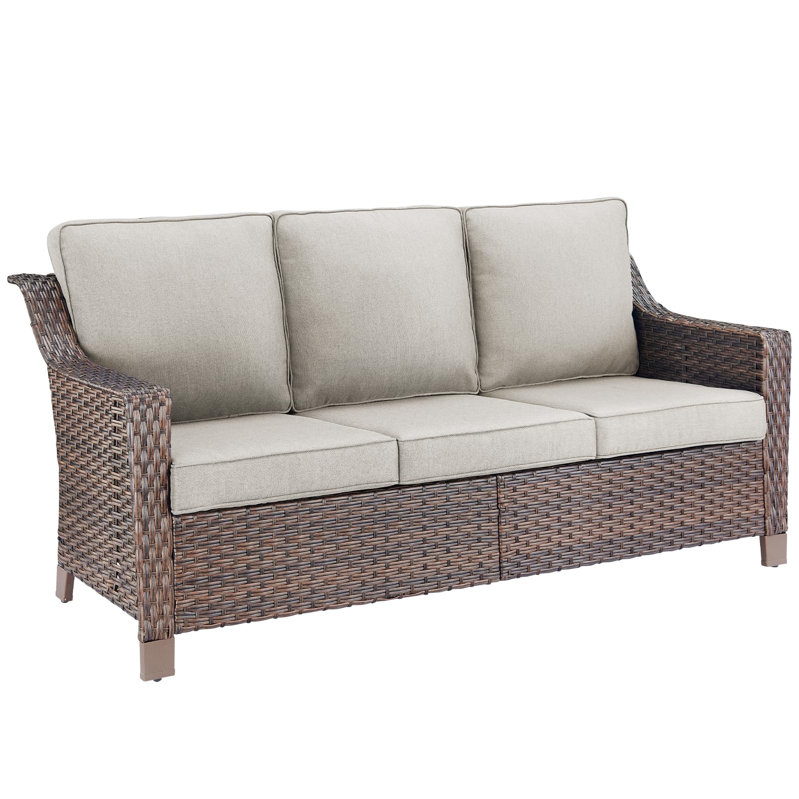 Outdoor Wicker Sofa Patio Couch - Heavy Duty Outside Resin Rattan Lawn Sofas for Front Porch Balcony Backyard Yard Deck Apartment – Brown/Beige