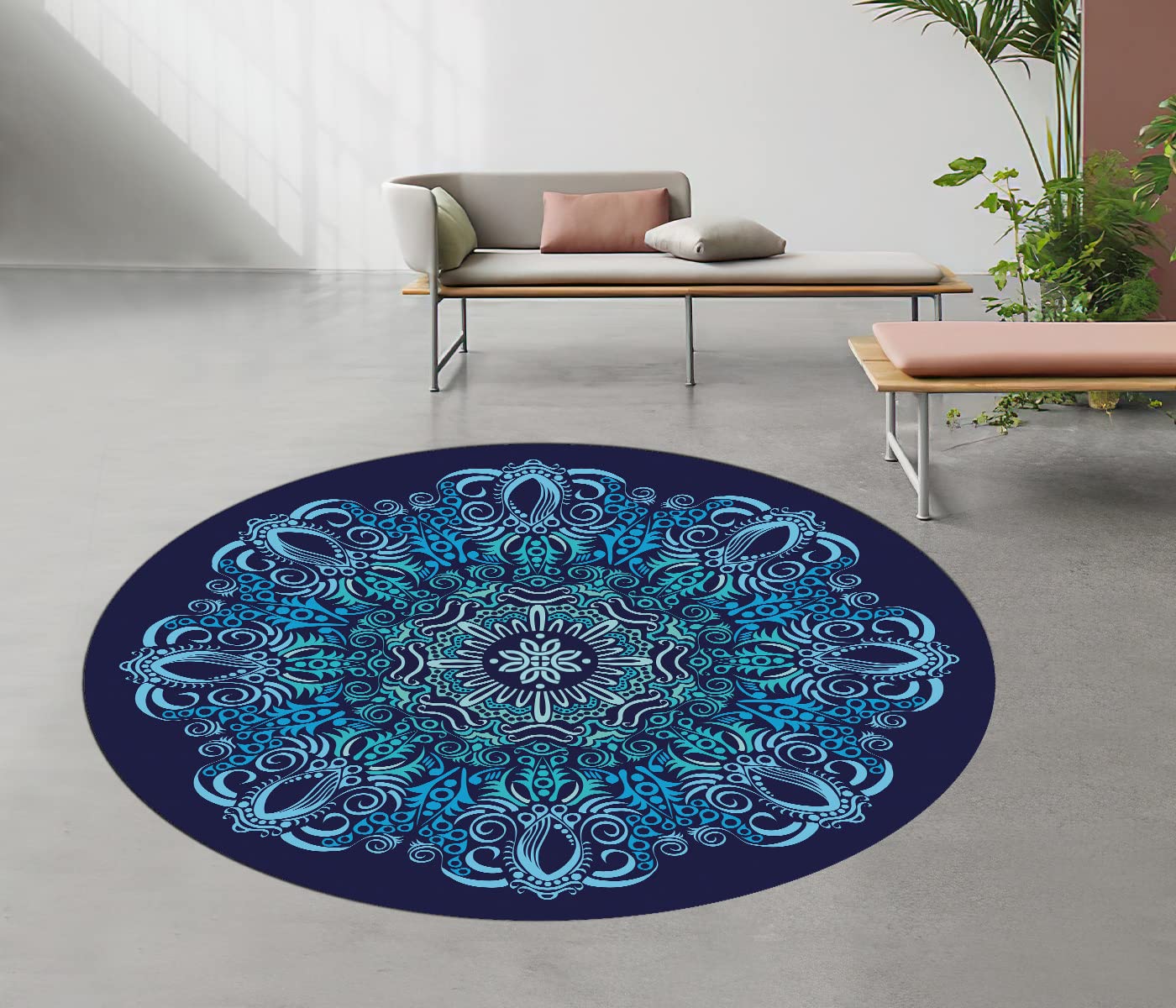 Pilates - Tappetino rotondo da yoga oversize in gomma scamosciata, antiscivolo, diametro 140 cm, tappetino da meditazione per allenamento per la casa all'aperto (blu)
