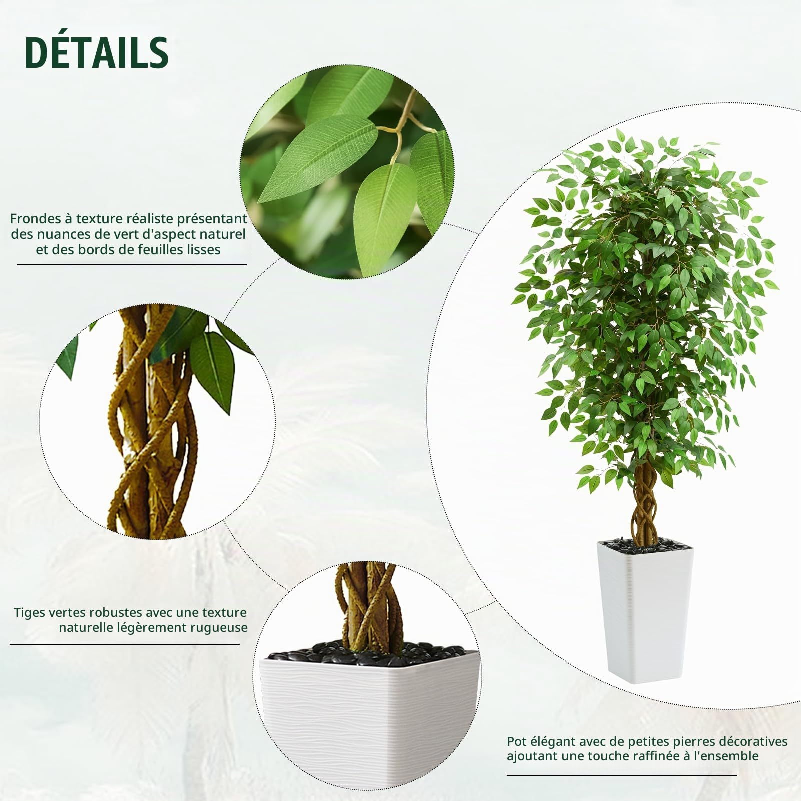 150cm Plantes Artificielles Ficus - Grande Arbre Artificiel, avec Troncs Incurvés Naturels, Fausse Plante pour Une Utilisation Intérieure et Extérieure, Bureaux, Salons ou Décoration de La Maison.