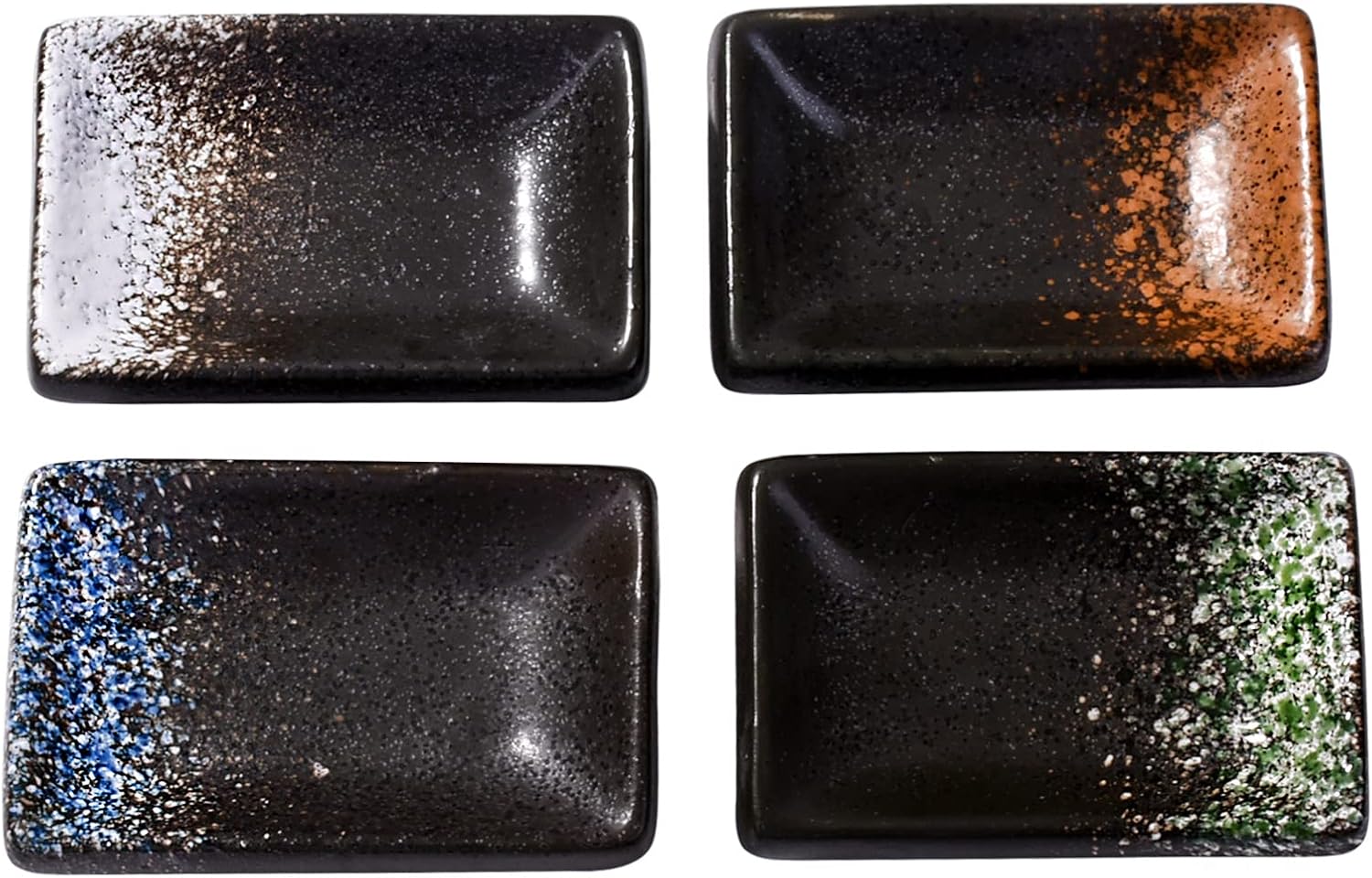 Ceramic Dipping Sauce Dishes Set of 4, 3.35-Inch Small Rectangular Soy Sauce Bowls, Textured Speckled Glaze Sushi Dipping Plates for Condiments, Side Dishes, Dips, Dishwasher and Microwave Safe