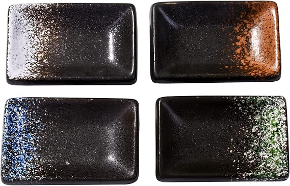 Ceramic Dipping Sauce Dishes Set of 4, 3.35-Inch Small Rectangular Soy Sauce Bowls,Textured Speckled Glaze Sushi Dipping Plates for Condiments, Side Dishes, Dips, Dishwasher and Microwave Safe