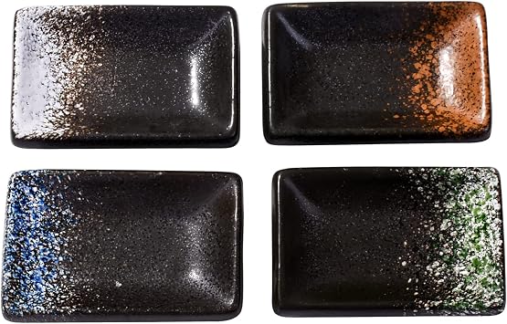 Ceramic Dipping Sauce Dishes Set of 4, 3.35-Inch Small Rectangular Soy Sauce Bowls, Textured Speckled Glaze Sushi Dipping Plates for Condiments, Side Dishes, Dips, Dishwasher and Microwave Safe