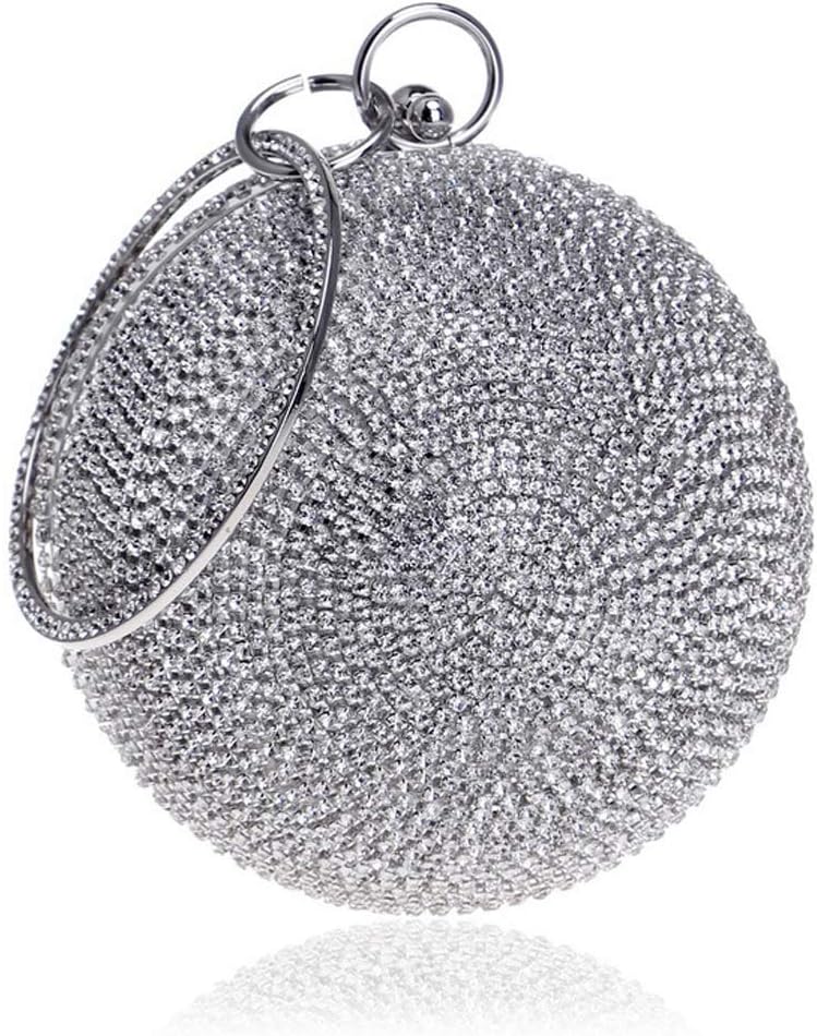 Sparkling Round Clutch Purse Women Crystal Evening Bag for Wedding Party, Silver, Small