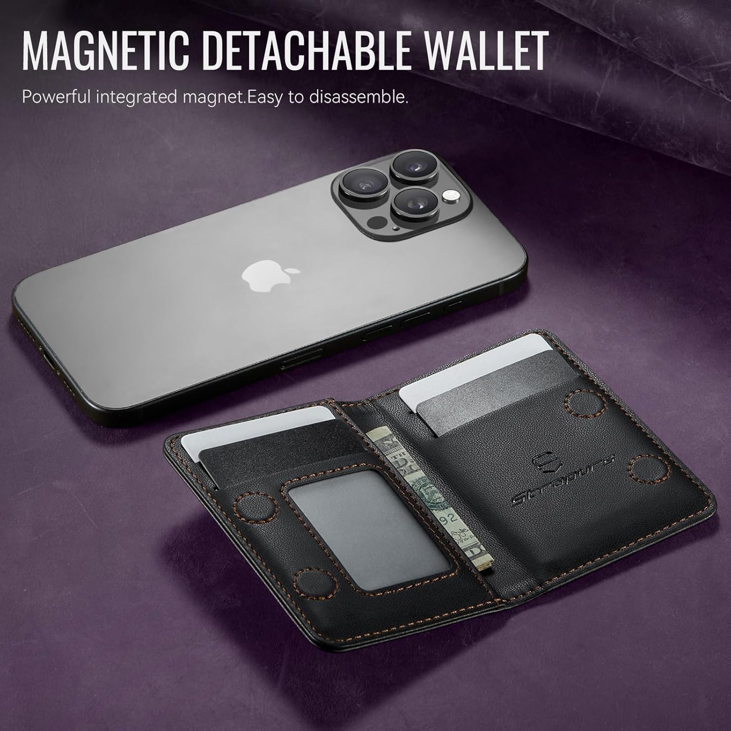 Magnetic Card Holder Compatible with MagSafe Phones and Cases, PU Leather Phone Wallet for iPhone 17/16/15/14/13/12/Pro/Max/Plus/Air, 4 Card Slots RFID Blocking with Zipper Pocket - Black - Image 8