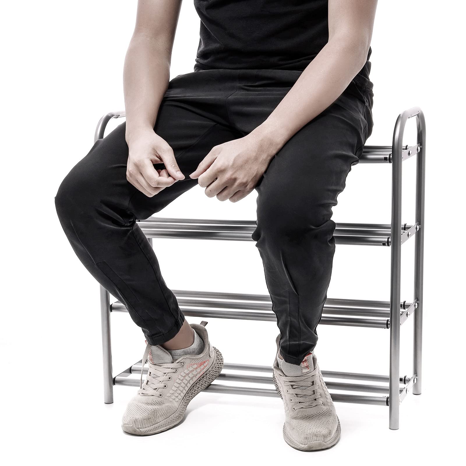 GUANJUNE Organizador de Zapatero Extensible de 4 Niveles,El Estante de Metal Resistente se Organiza con Capacidad para 20 Pares de Zapatos,Rack de Ahorro de Espacio para Armario