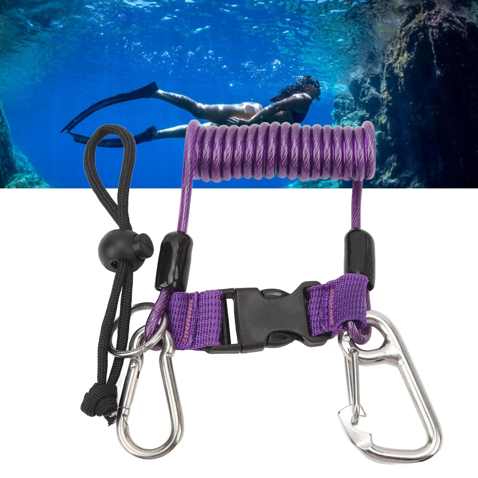 Fockety Cordino per Immersioni, Cordino a Spirale in Acciaio Inossidabile con Fibbia a sgancio rapido per Fotocamere e luci subacquee, Cinghia Anti smarrimento per Immersioni subacquee