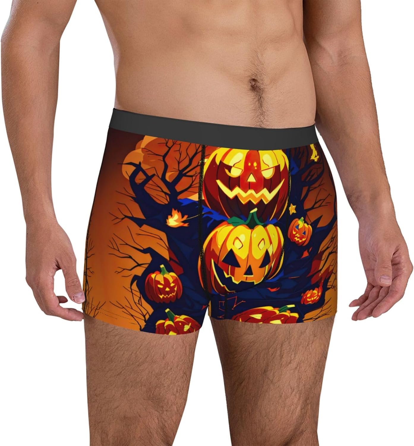 Halloween Pumpkin print Men's boxers, men's stretch leggings shorts Soft breathable boxer underwear