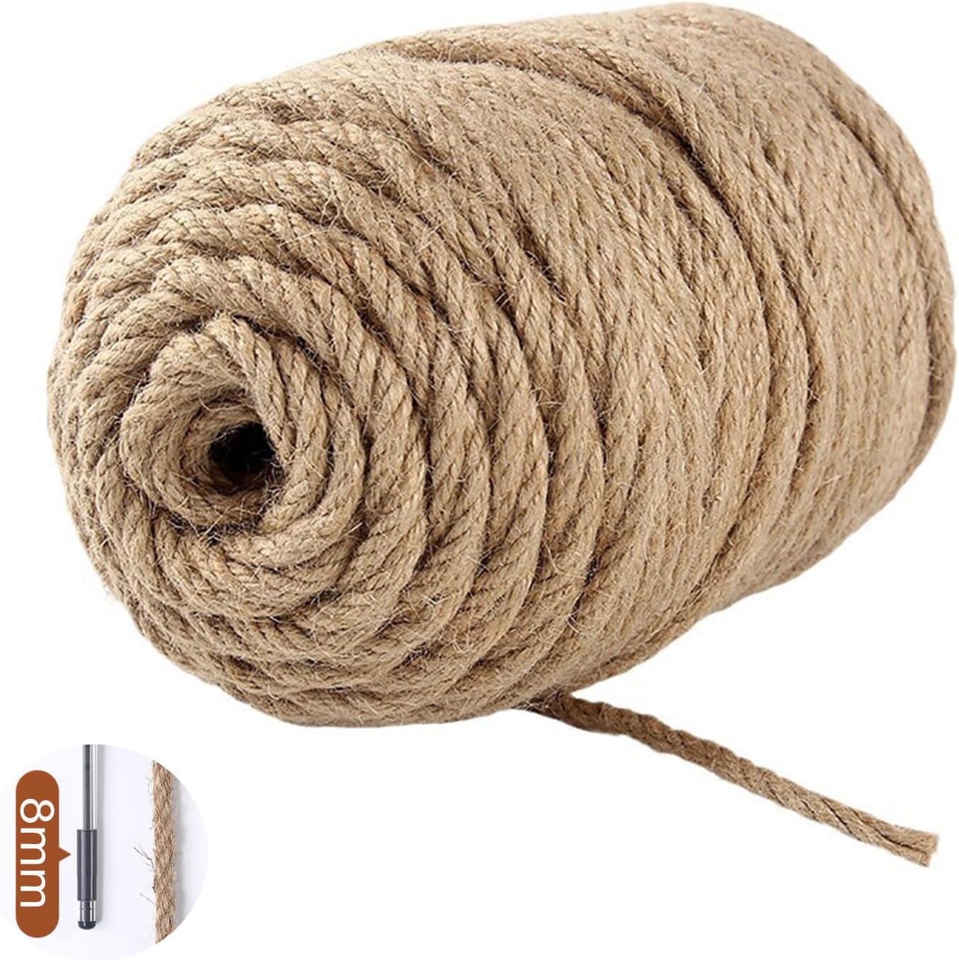 328 Feet (100m) Natural Jute Twine - Biodegradable Eco-Friendly String for Gardening, Plant Support, Crafts, Gift Wrapping & Rustic Decor,8mm Diameter