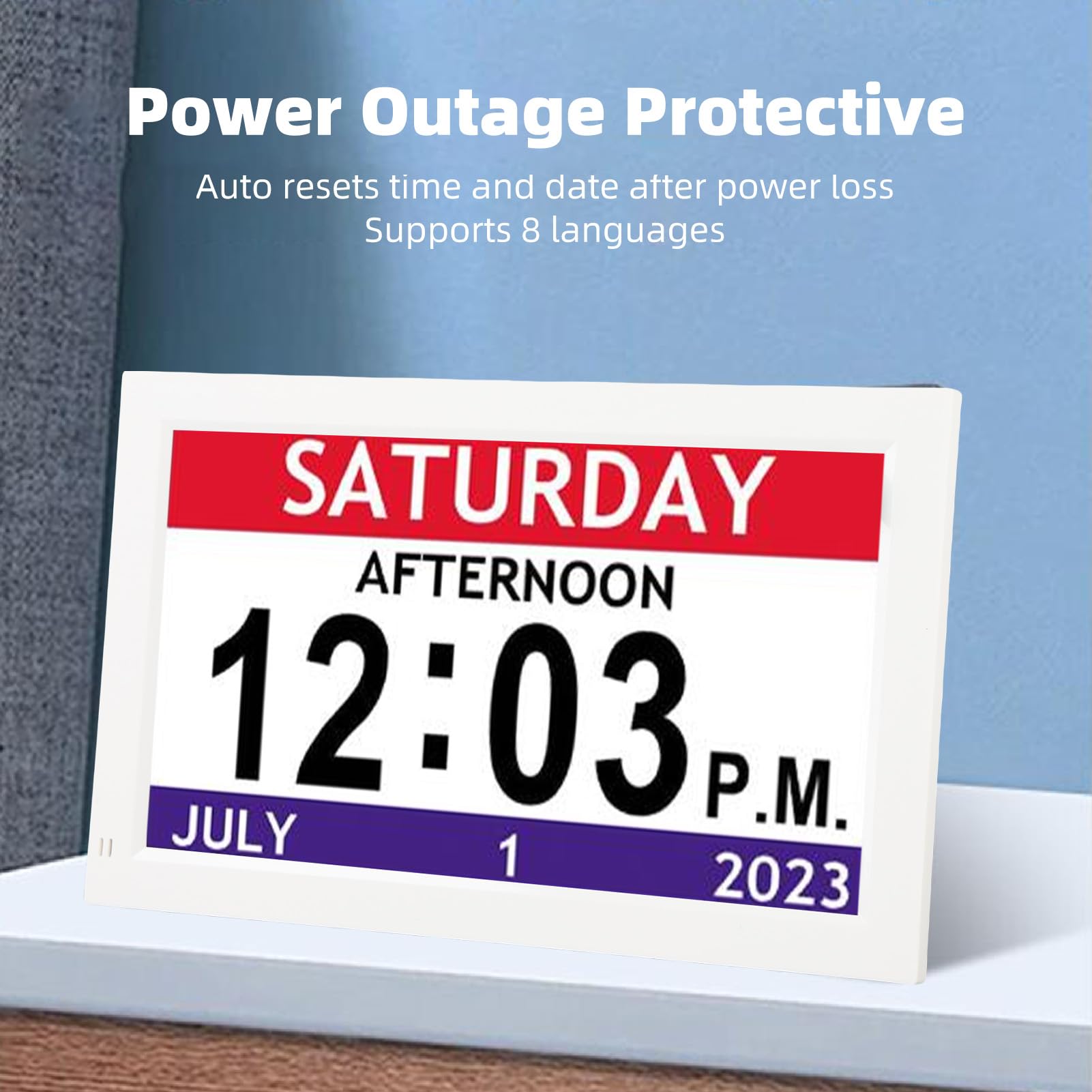 Reloj Digital de 7 Pulgadas con Calendario Digital de Día y Fecha, Grandes Relojes Digitales de Pantalla, con 12 Recordatorios de Alarmas Personalizadas y Atenuación Automática,