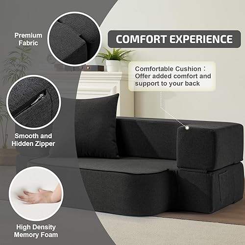Miniatura 4 de Sofá cama convertible 2 en 1 con almohada, sofá plegable y colchón de cama, funda lavable y silla de espuma viscoelástica, tapete de juego para