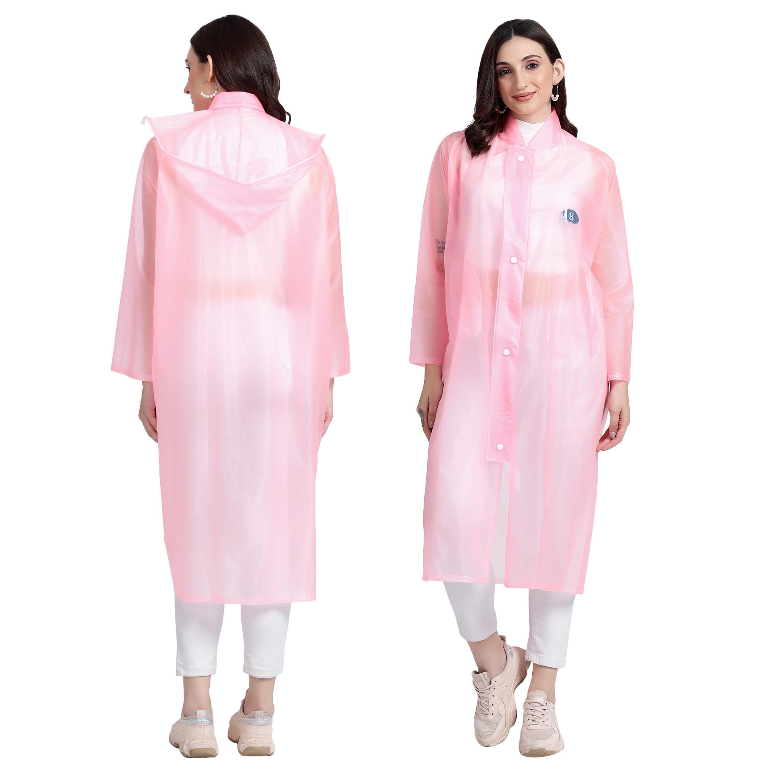 HACER Victoria Raincoat Waterproof Full Length Rainwear with Hood and Pockets for Women & Ladies Carry Bag Included- (Random Color, Size- 52, XXL)