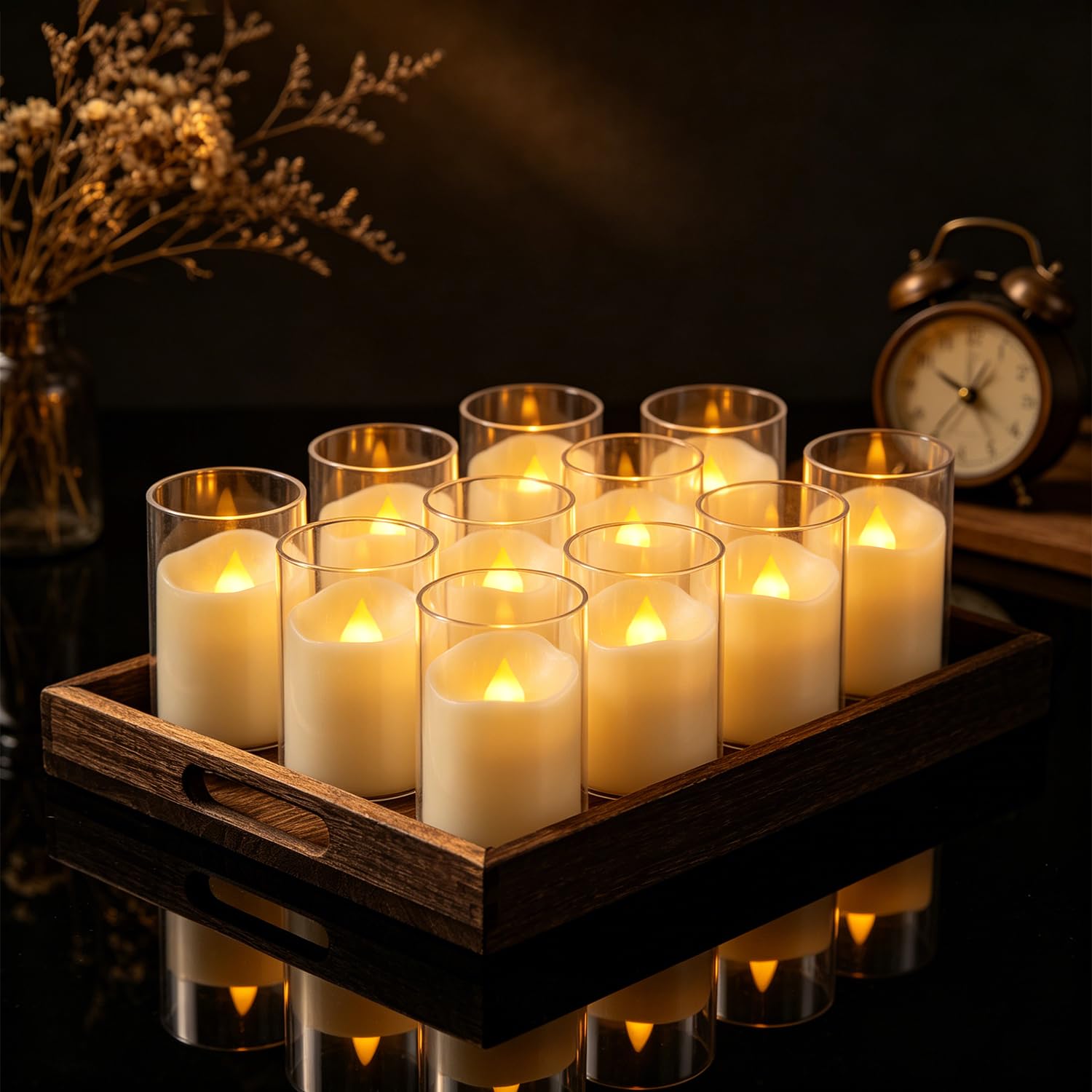 Velas LED pequeñas sin llama 3D parpadeantes con mando para decoración interior 8