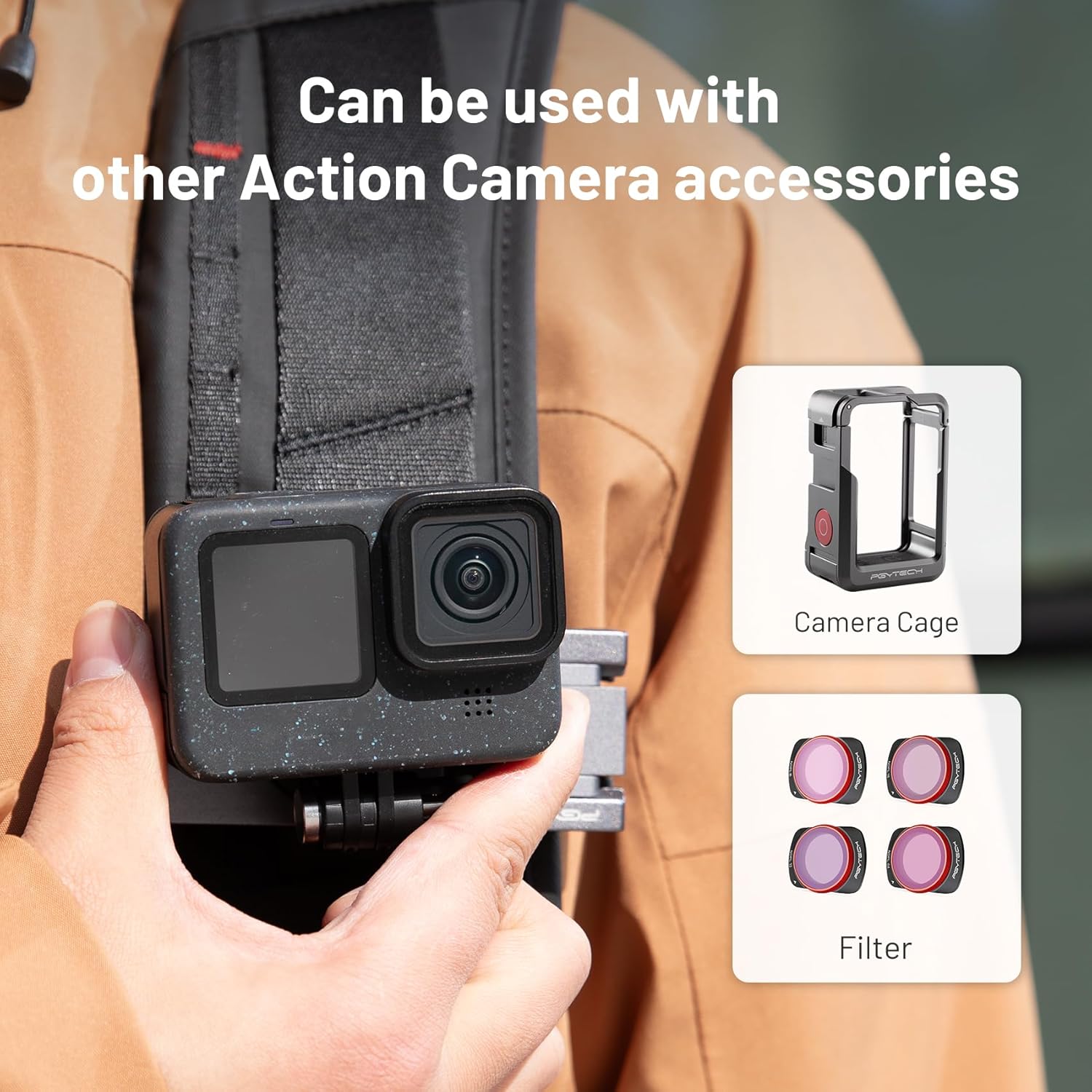 PGYTECH Backpack Shoulder Strap Holder Clip for DJI OSMO Action 5 Pro/4/3/Pocket, for GoPro 13/12/11/10, for Insta360 Action Camera Gimbal Accessories Adjustable Shoulder Pad and 360° Rotating Base image 5 of 6 B0CRKSJT6H