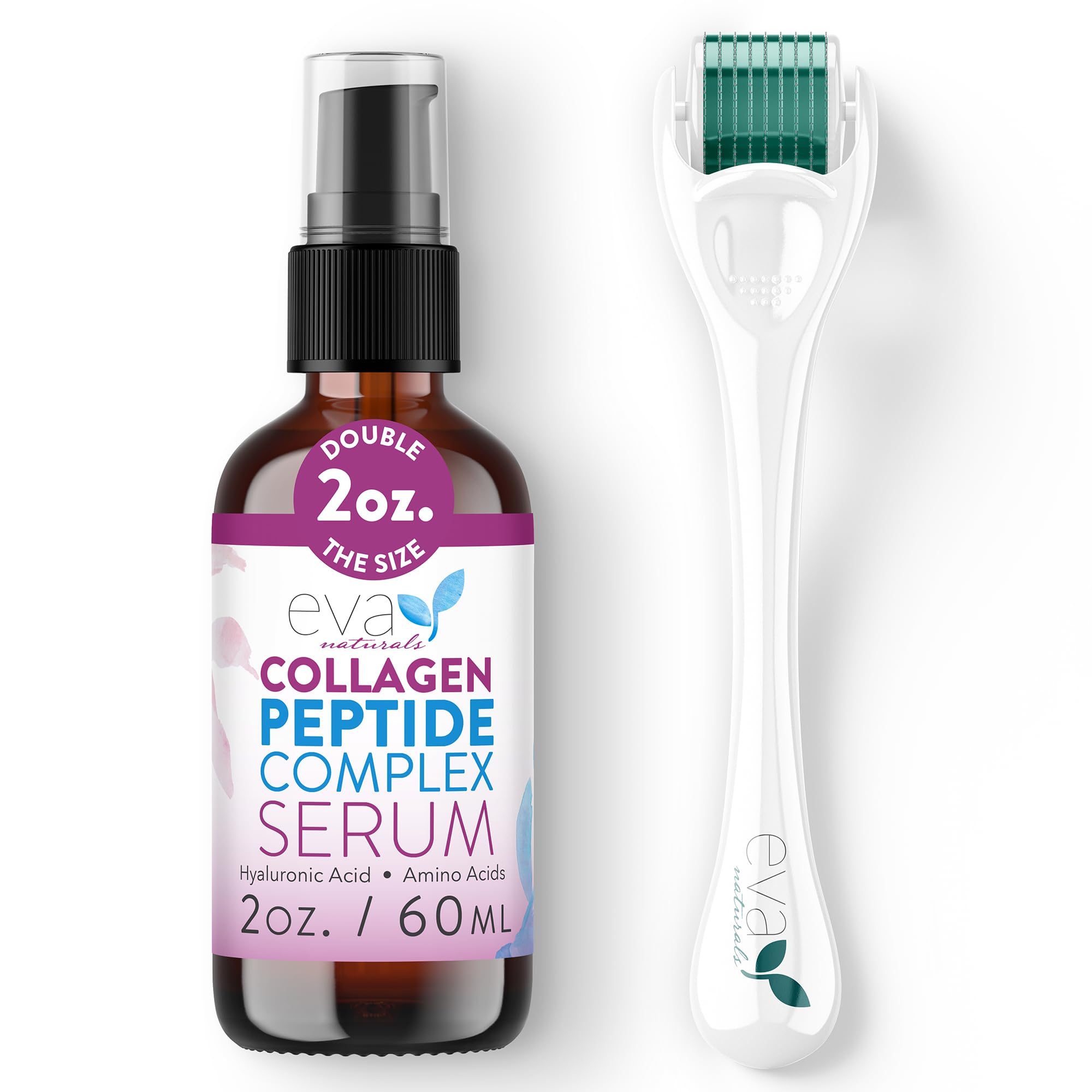 Eva Naturals Peptide Complex Serum Microneedle Derma Roller - 0 25mm Titanium Derma Tool for Face Scalp with