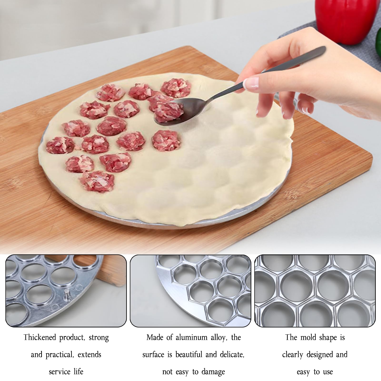 2 Stück Teigtaschenformer Set mit Pelmeni Form 37 Löcher, Manti Form und Dumpling Maker für schnelle und gleichmäßige Teigtaschen