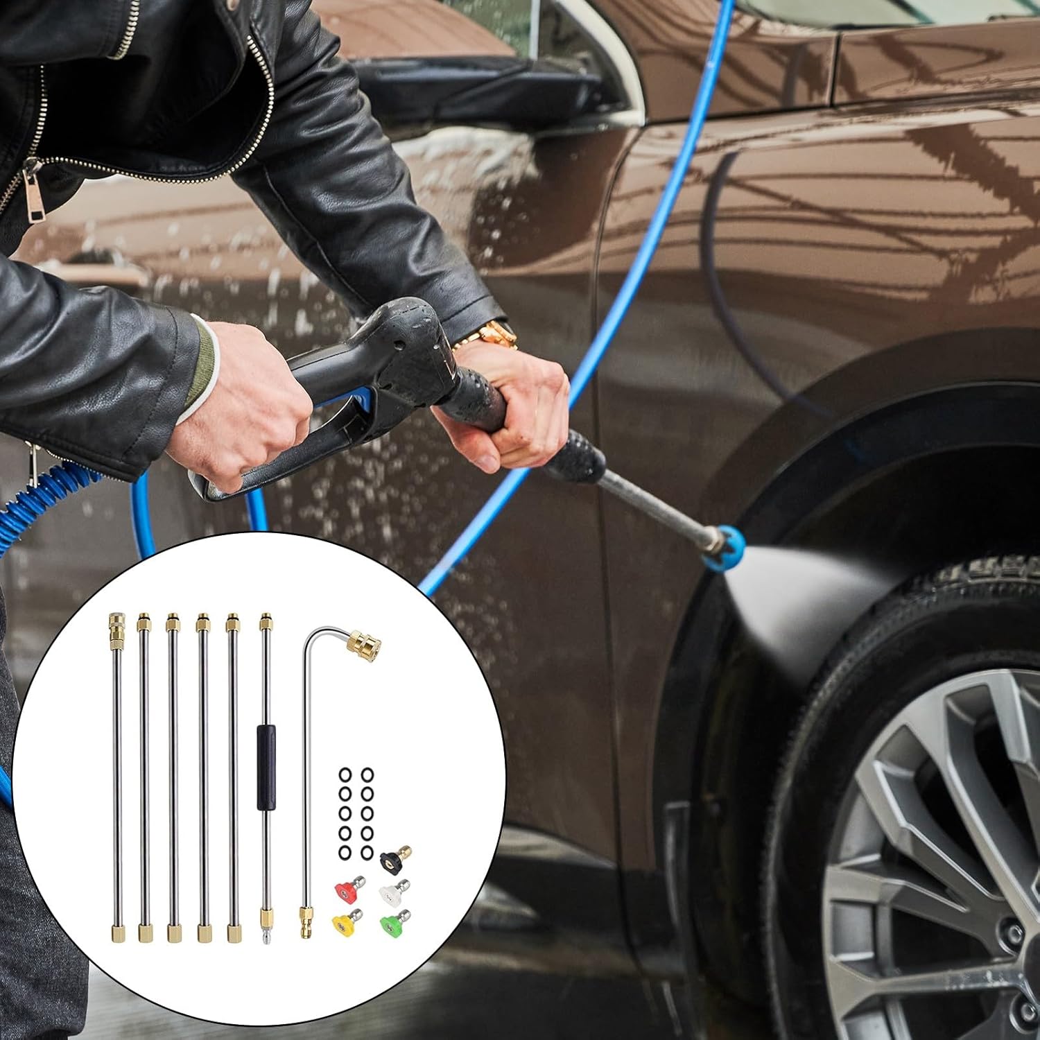 Pressure Washer Extension Wand 5 Nozzle Attachment Replacement Lances 1/4" Quick Connecting For High Reach Pressure Washer Extension Wand Set