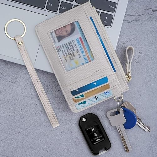 Miniatura 7 de Aiyo Nice Funda delgada para tarjetas RFID para mujer, cartera con cremallera, cartera de piel pequeña, monedero con llavero