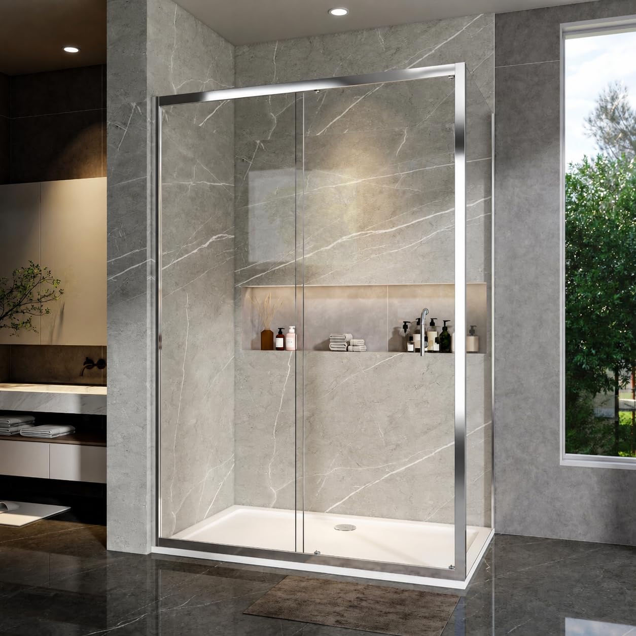1400mm Sliding Shower Enclosure with 900mm Side Panel & 1400x900mm Tray