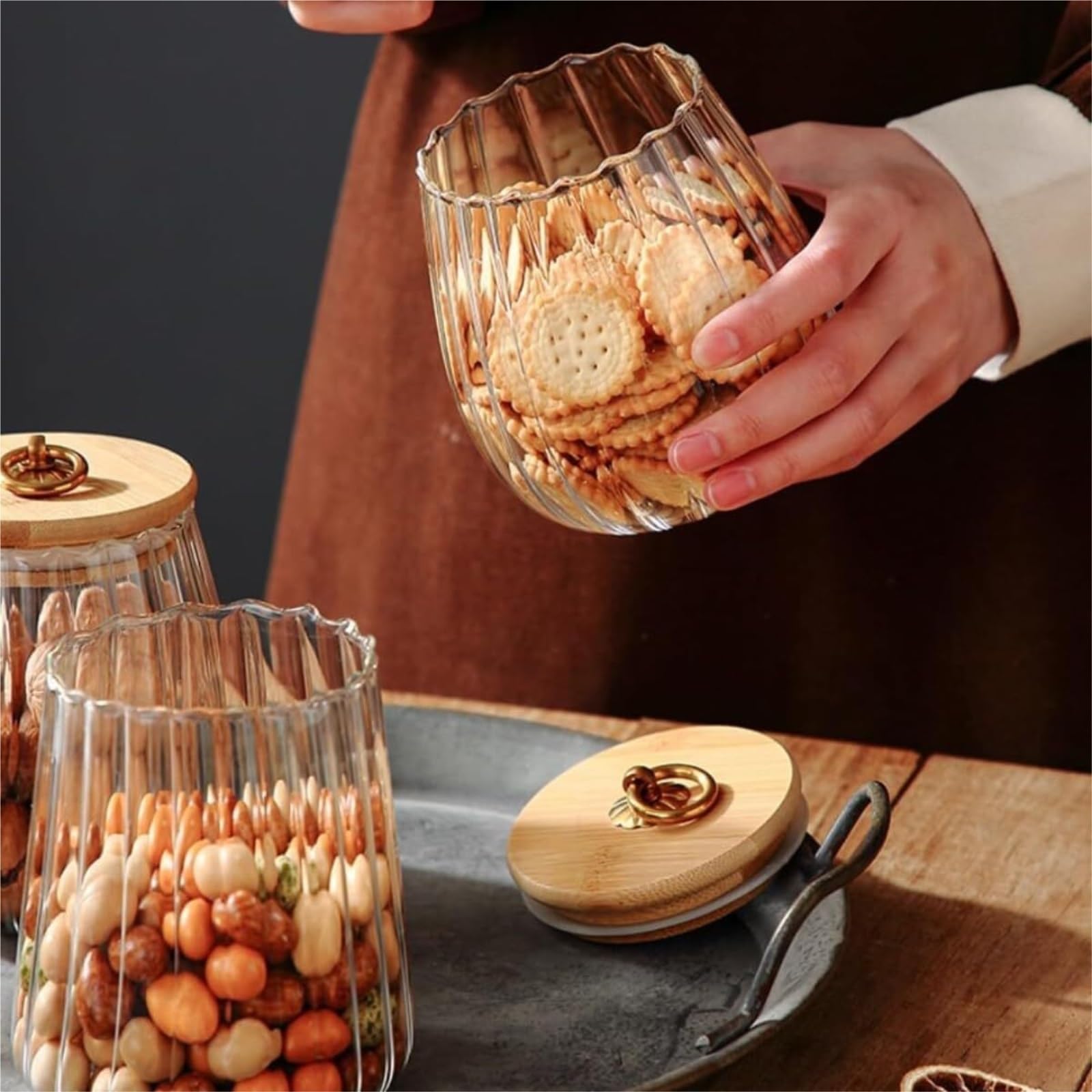 Vorratsgläser mit Deckel Glasgläser Set Streifenbehälter Mehrzweckaufbewahrung for Zucker Aufbewahrungsgläser Küche
