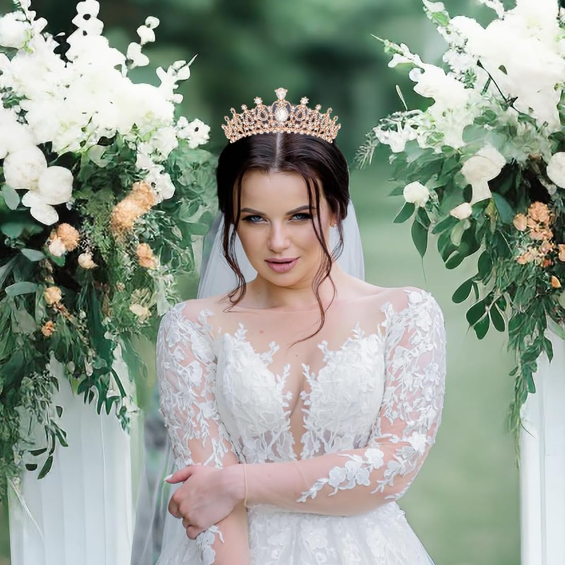 Shining Diva Fashion Crystal Tiara and Crown for Women Stylish Headband Crowns with Comb Tiaras for Girls Kids Queen Princess Wedding Bridal Birthday Gift Hair Accessories (Rose Gold) (rrsd15870hb) 3