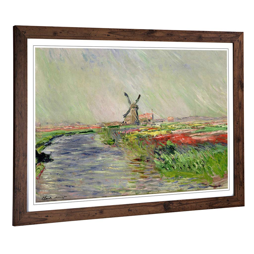 Big Box Art Framed Print of Claude Monet Field of Tulips, Holland Design | Wall Art Picture | Home Decor for Kitchen, Living Room, Bedroom, Hallway, Walnut, A2 / 24.5x18 Inch / 62x45cm