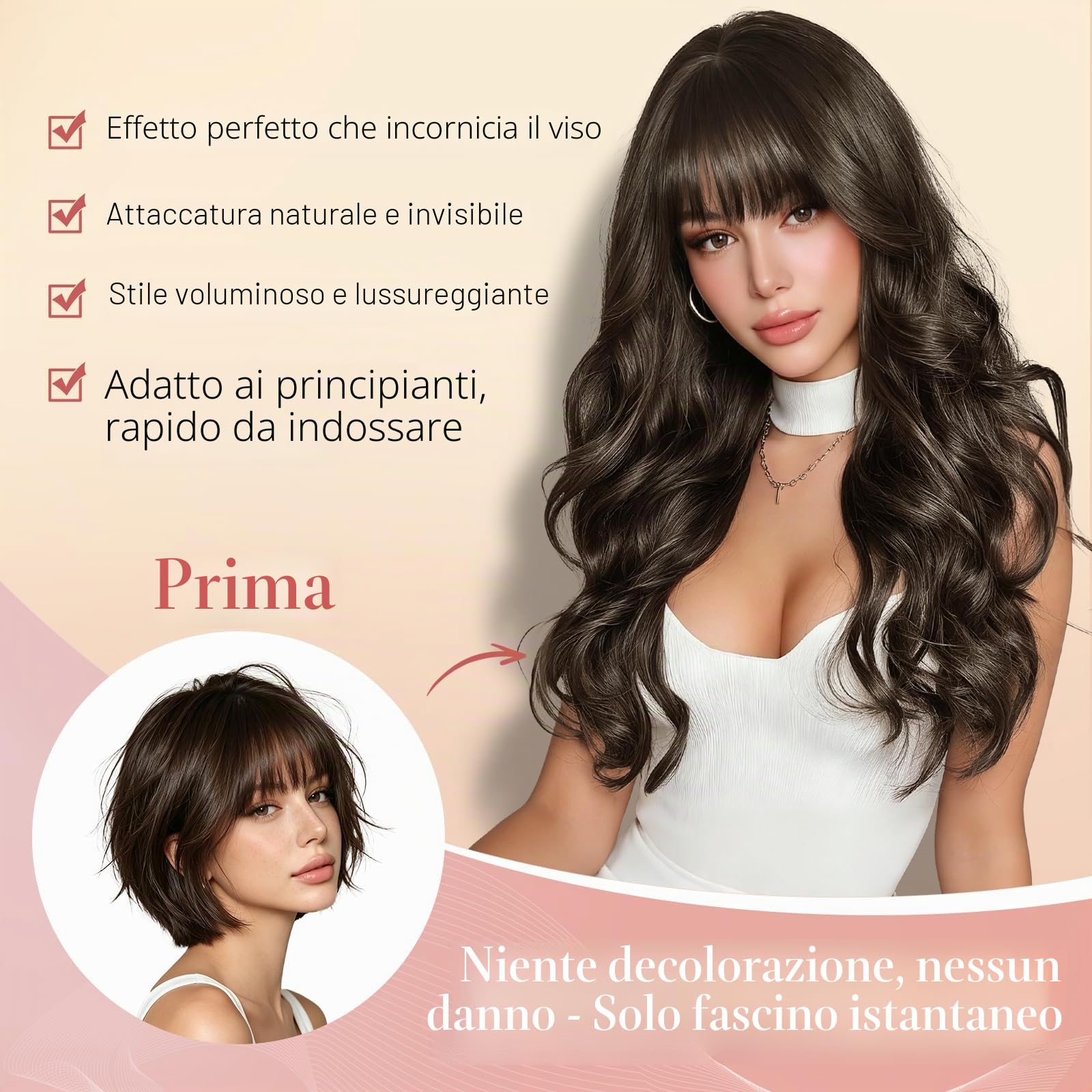 Sofeiyan Parrucca Lunga Riccia,60 cm Rosso Ramato Parrucca Ondulata Donna con Frangia,Sintetica Resistente al Calore per le Donne con Capelli Radi Indossare Tutti i Giorni Feste
