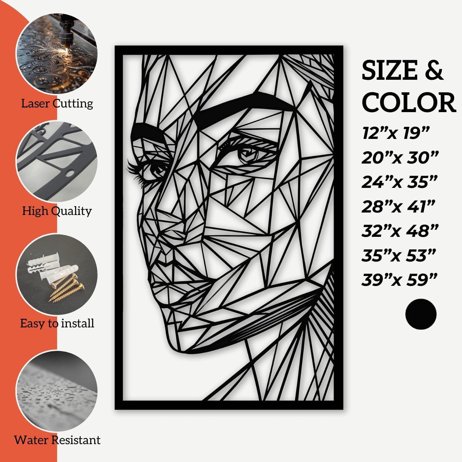 XXQ Modern Woman Face Wall Decor, Black Metal Abstract Wall