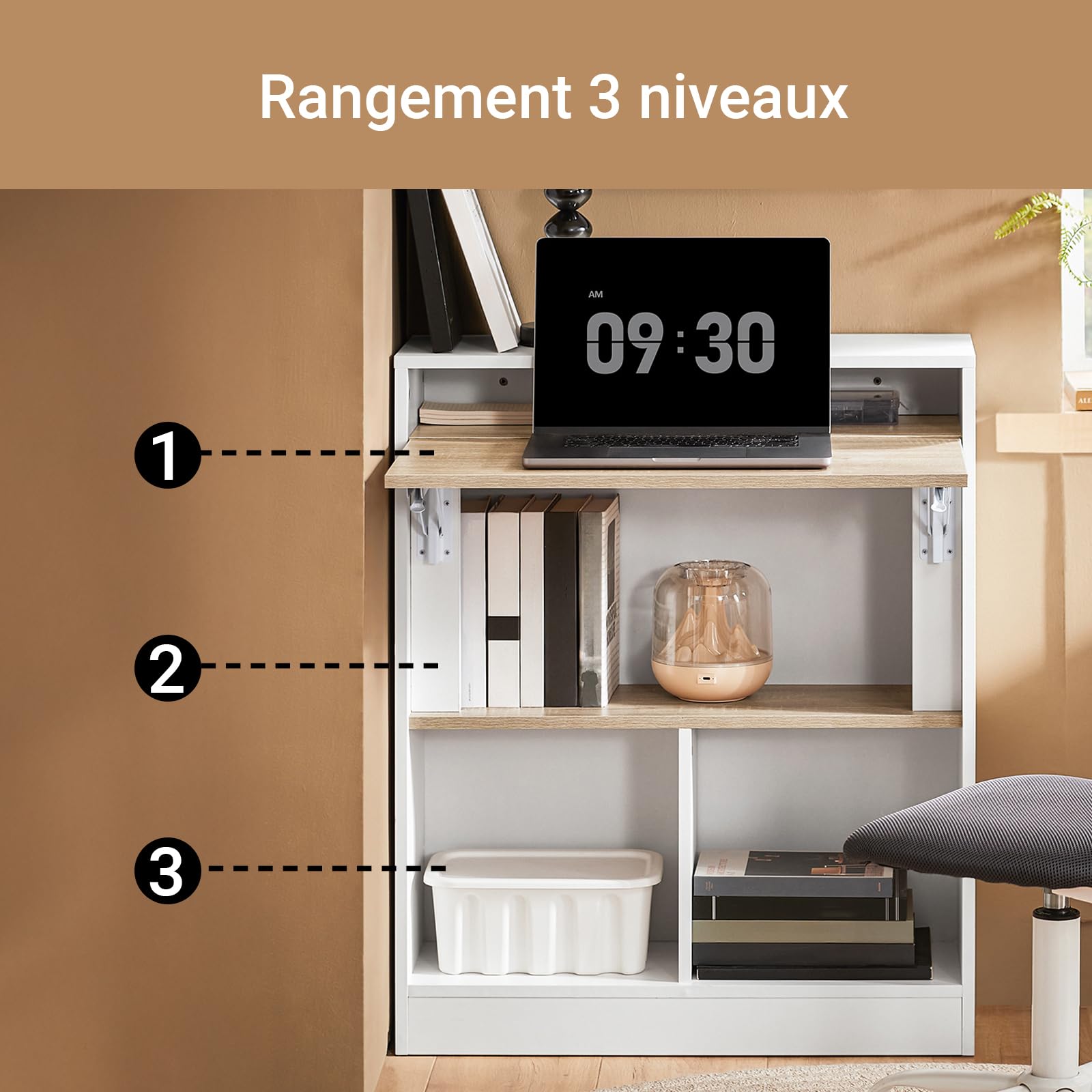 SoBuy Bureau Pliable Compact avec 4 Étagères 70x85x57cm Bureau