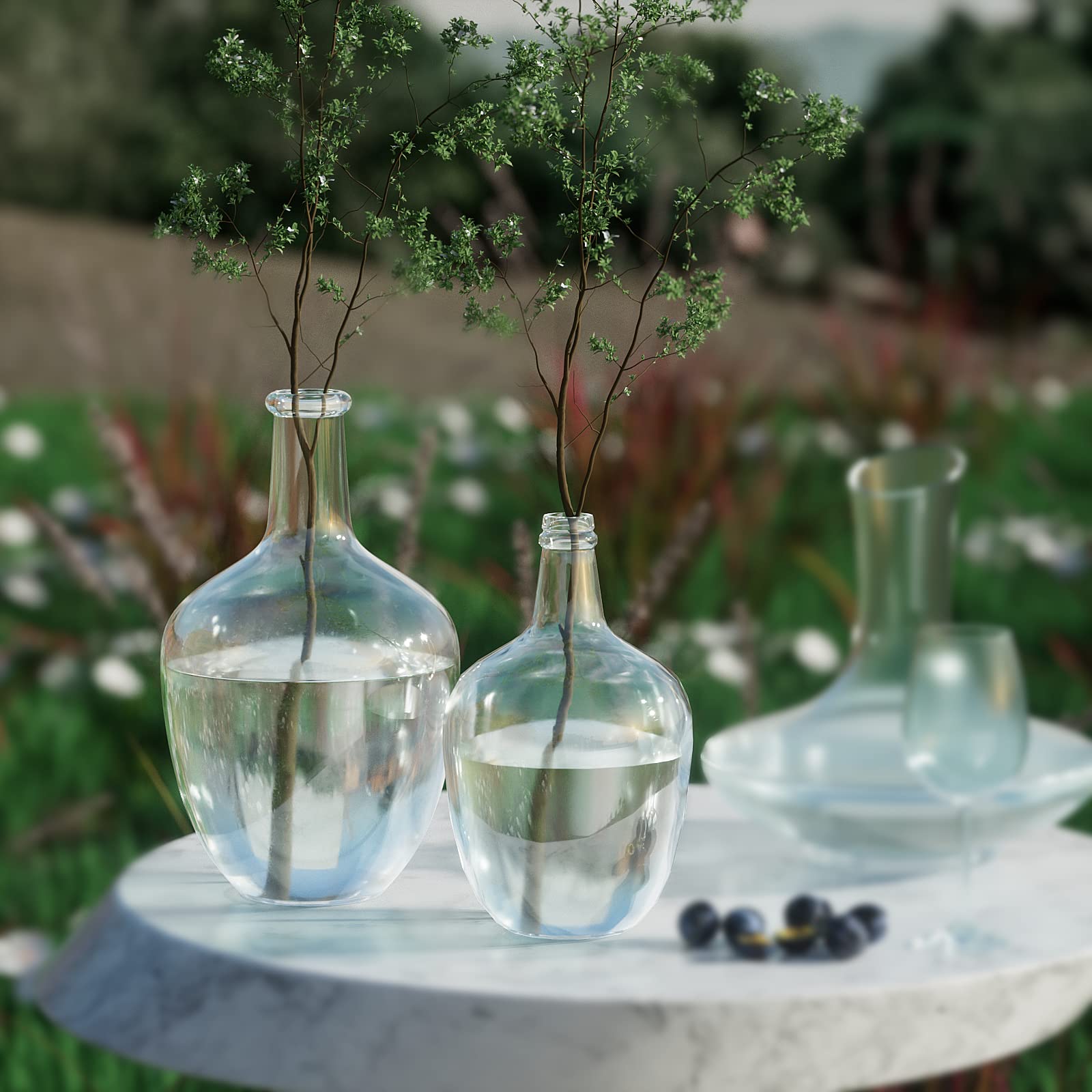 Glass Vases Set of 2, Big Belly Bubble Flower Bottle for Decor for Home Countertop, Shelf, Centerpiece and Shelf Decoration