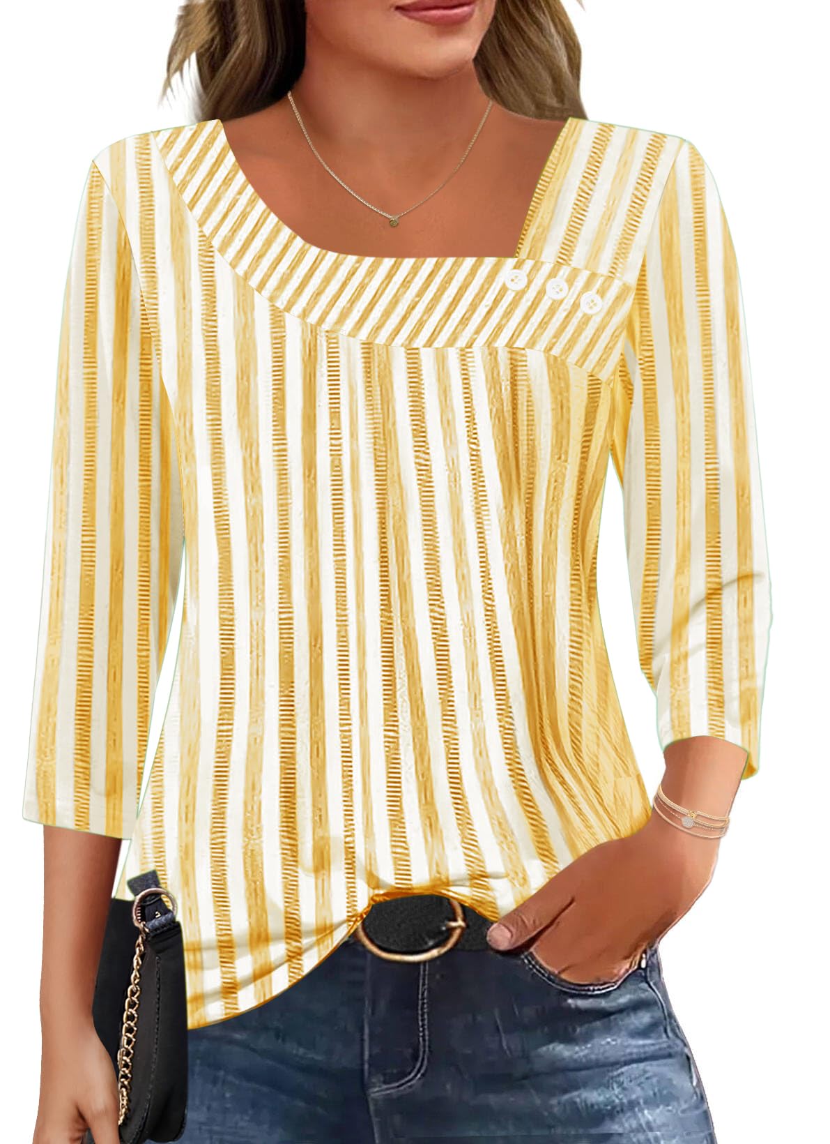 LOMON Womens 3/4 Length Sleeve T Shirts Asymmetrical Neck Tops Business Blouses for Women Fashion 2026