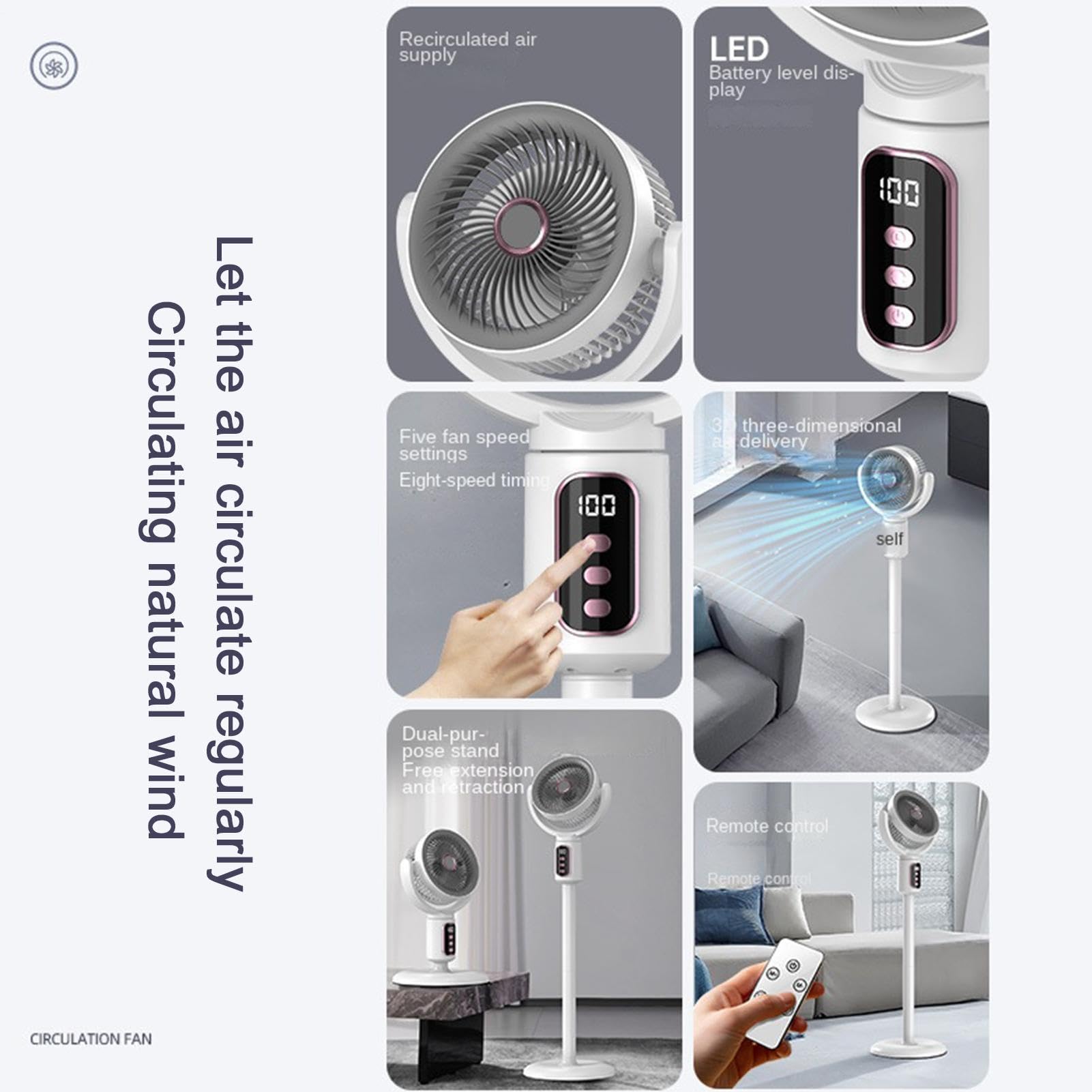 Ventilatore A Piantana Con Telecomando 5 velocità, altezza regolabile, | Ventilatore da pavimento per uso domestico Per Casa Studio Garage Ufficio Dormitori Camera Da Laboratorio