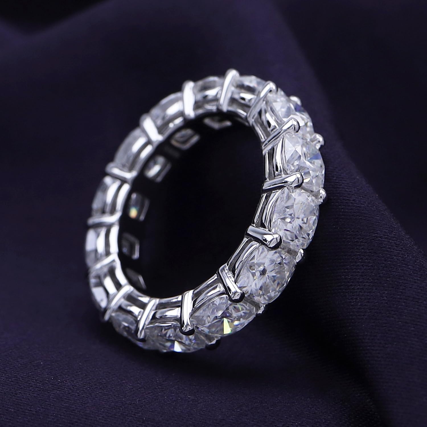 SAVEARTH DIAMONDS Eternity Wedding Band Ring For Women, 9 CT 5MM Cushion Cut Lab Created Moissanite Diamond 4.5MM Width Full Eternity Stackable Engagement Ring In 18K Gold Plated 925 Sterling Silver